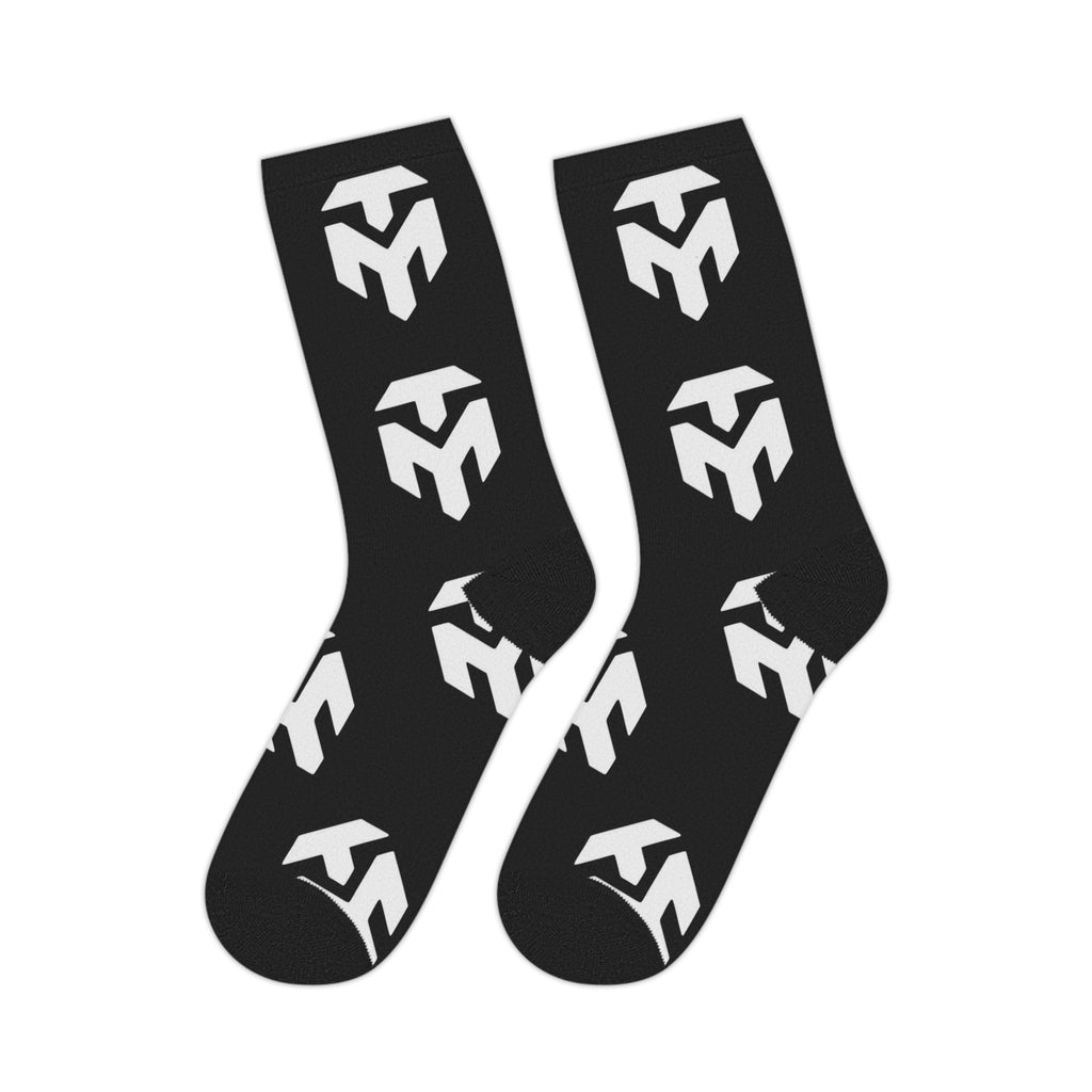 Black Mid-Length Socks with White Geometric Pattern — Bold Streetwear Crew Socks