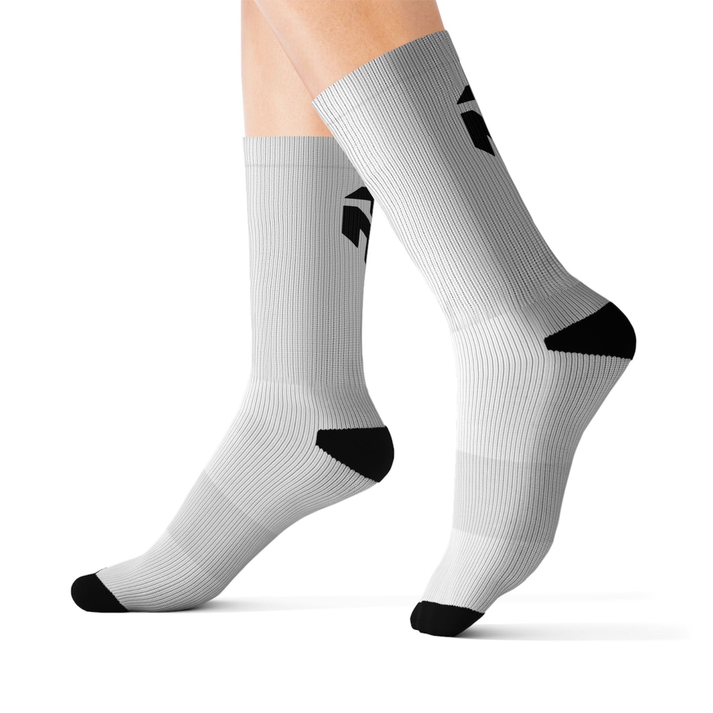 Custom Sublimation Crew Socks — Athletic Black Accent Logo Design