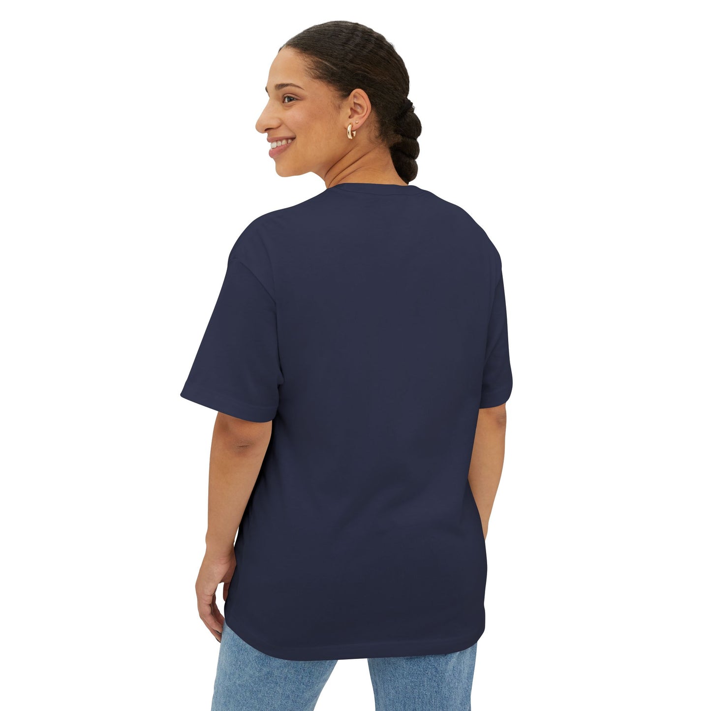 Minimalist Blue Shield Logo Tee — Oversized Boxy T-Shirt