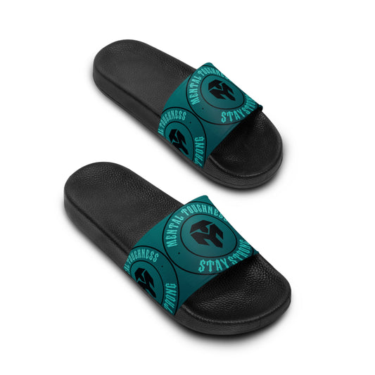 Men's Slide Sandals — Teal Spartan Strength Logo Slides