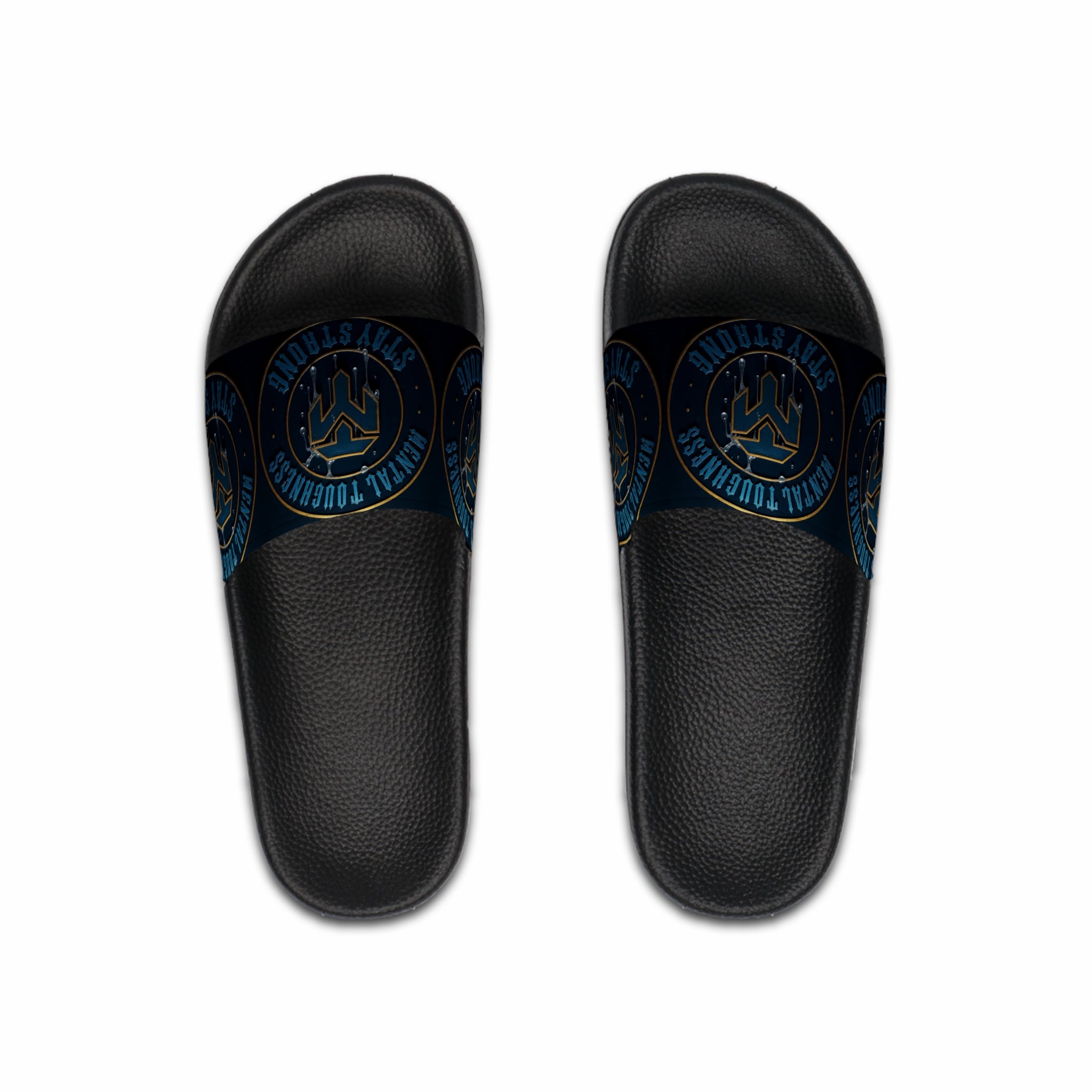 Men's Slide Sandals — 'Strength & Toughness' Blue Emblem Athletic Slides