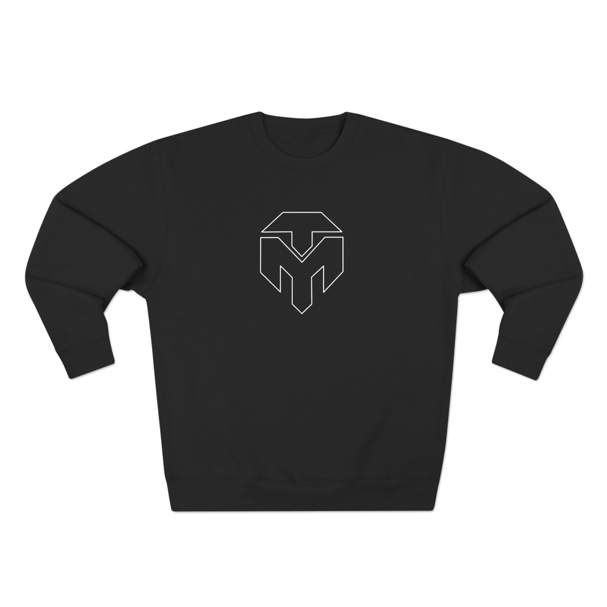 A.) Minimal Geometric Logo Sweatshirt — Black Crewneck with Outline Emblem