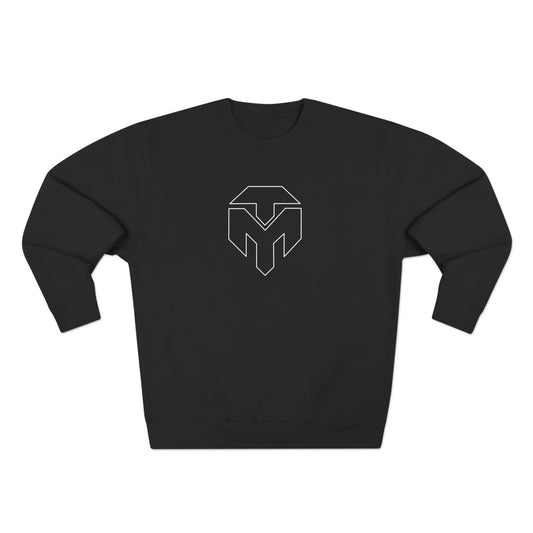 A.) Minimal Geometric Logo Sweatshirt — Black Crewneck with Outline Emblem