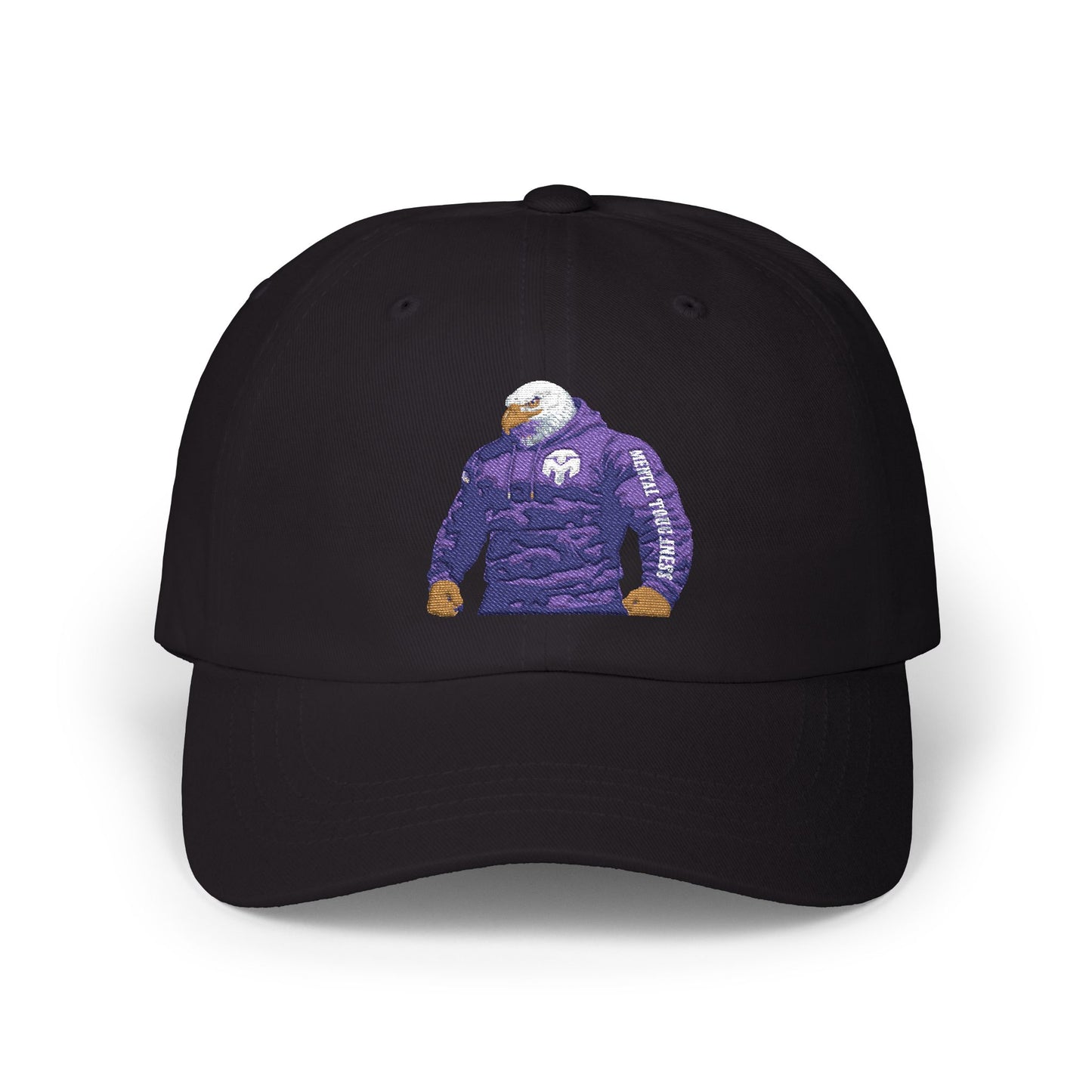Eagle Mascot Dad Cap — Cozy Purple Hoodie Bird Embroidered Baseball Hat