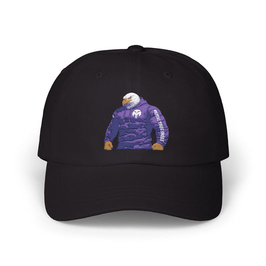 Eagle Mascot Dad Cap — Cozy Purple Hoodie Bird Embroidered Baseball Hat