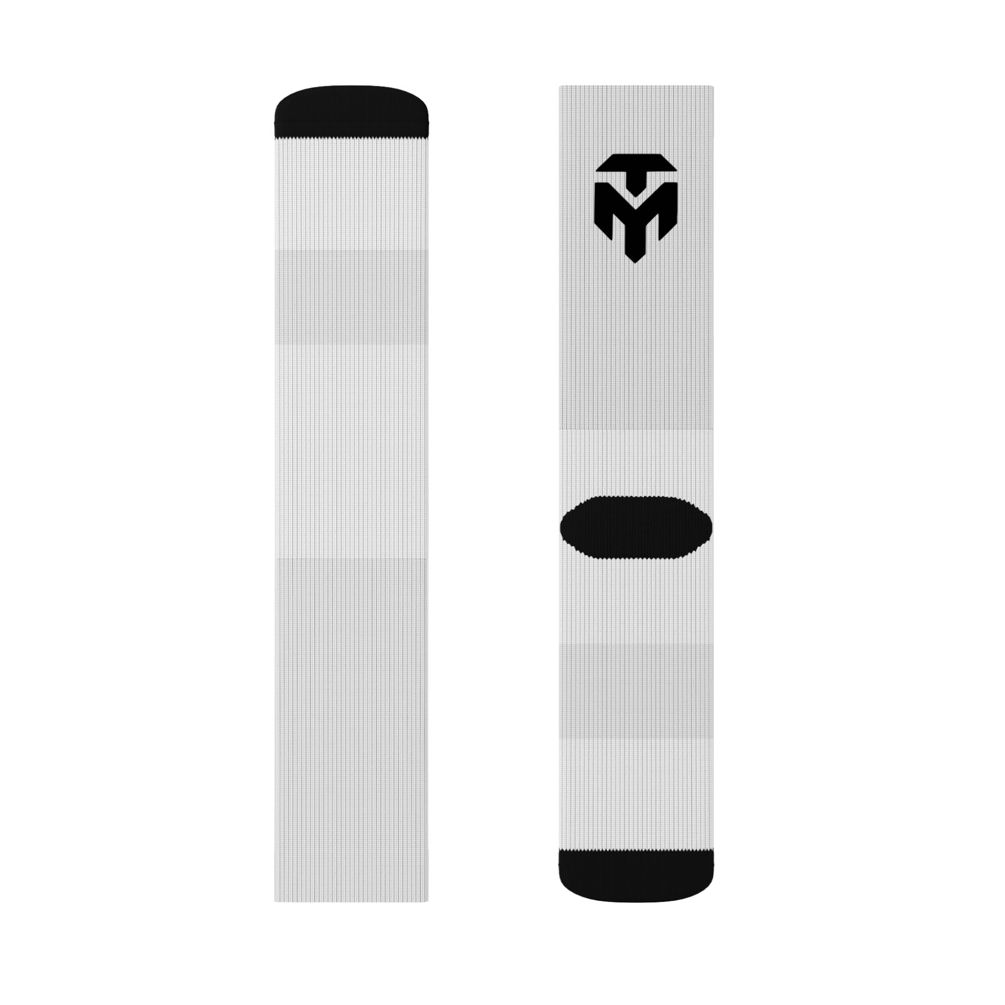 Custom Sublimation Crew Socks — Athletic Black Accent Logo Design