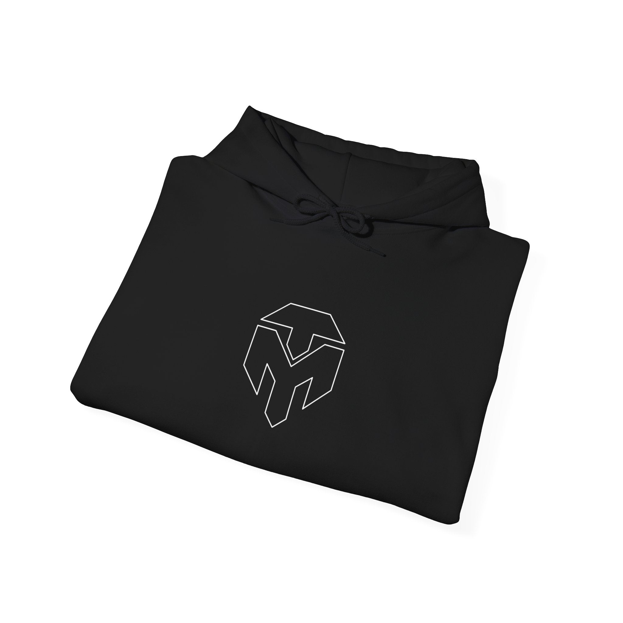 A1.) Minimal Geometric Logo Hoodie — Black Outline Emblem