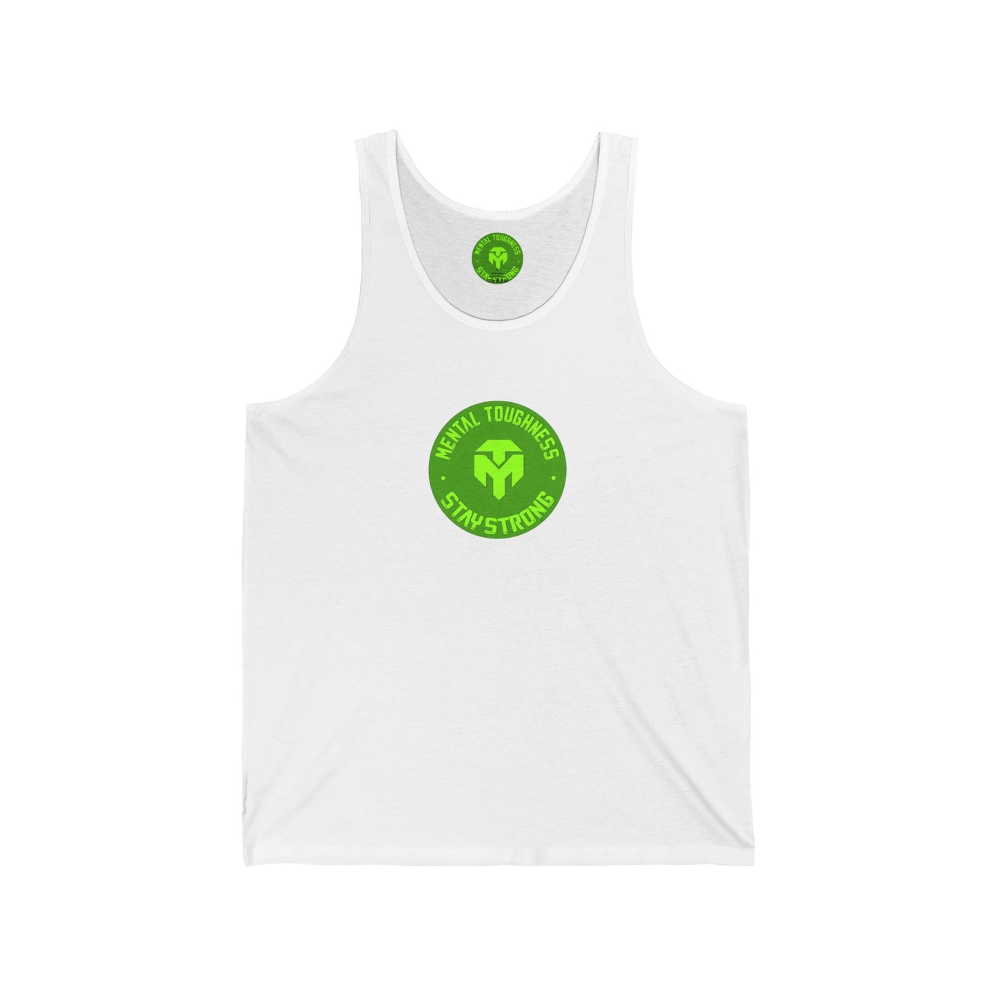 Green Minimalist Moto Emblem Tank Top — "Stay Strong"