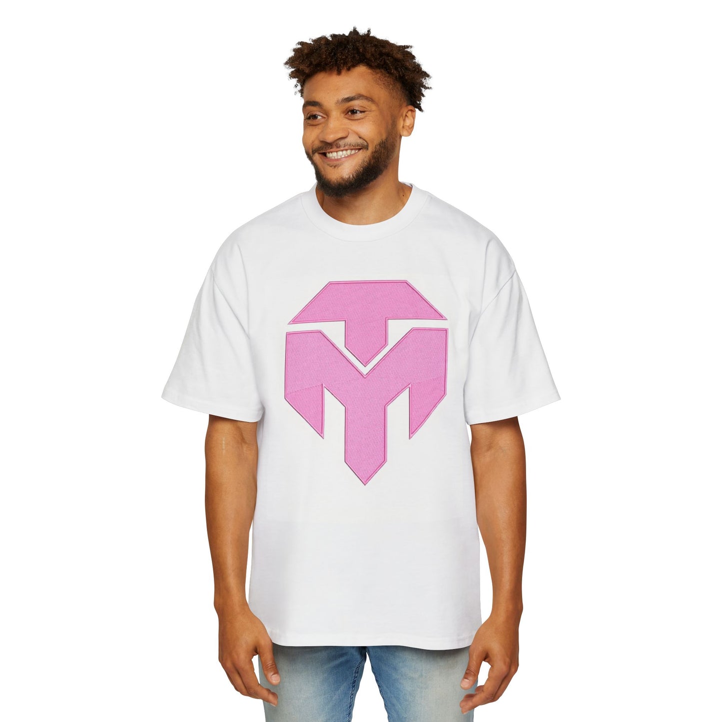 Pink Geometric 'M' Logo Tee - Men's Oversized Graphic T-Shirt