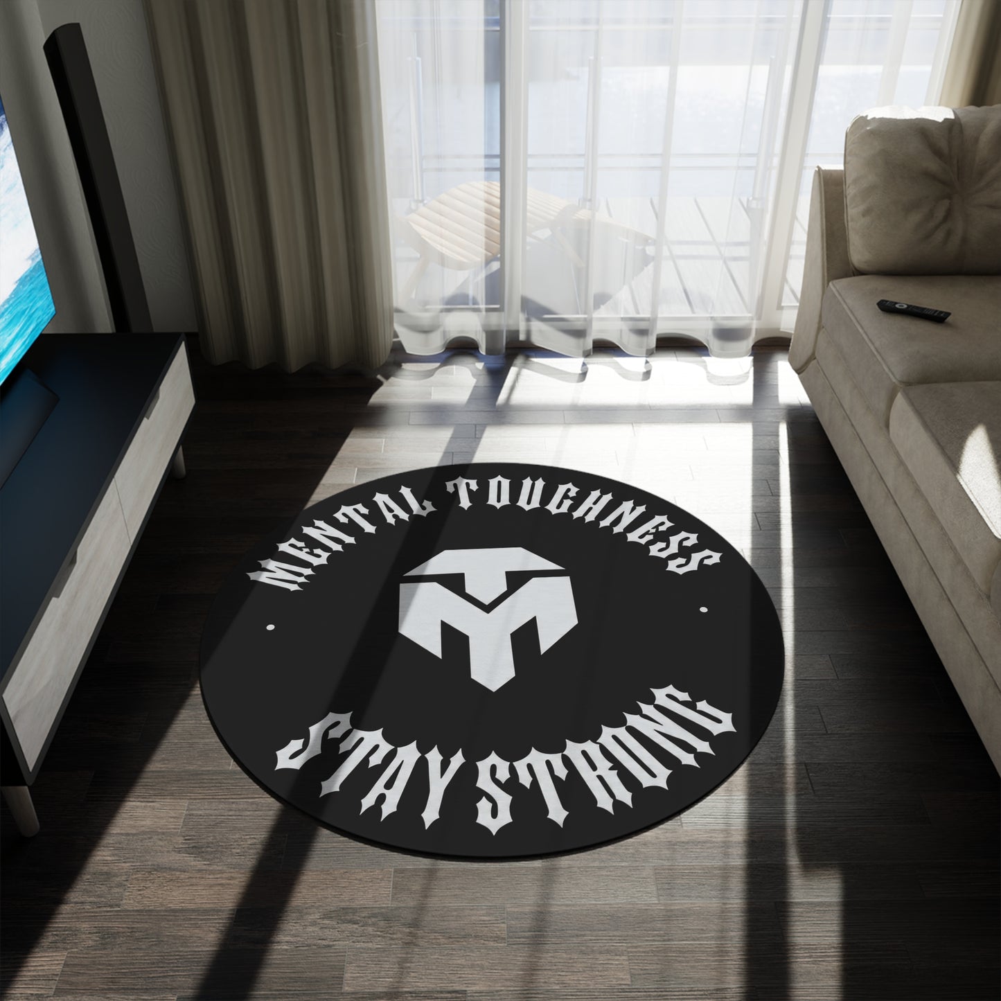 Mental Toughness "Stay Strong" Round Rug — Motivational Dorm or Gym Floor Mat