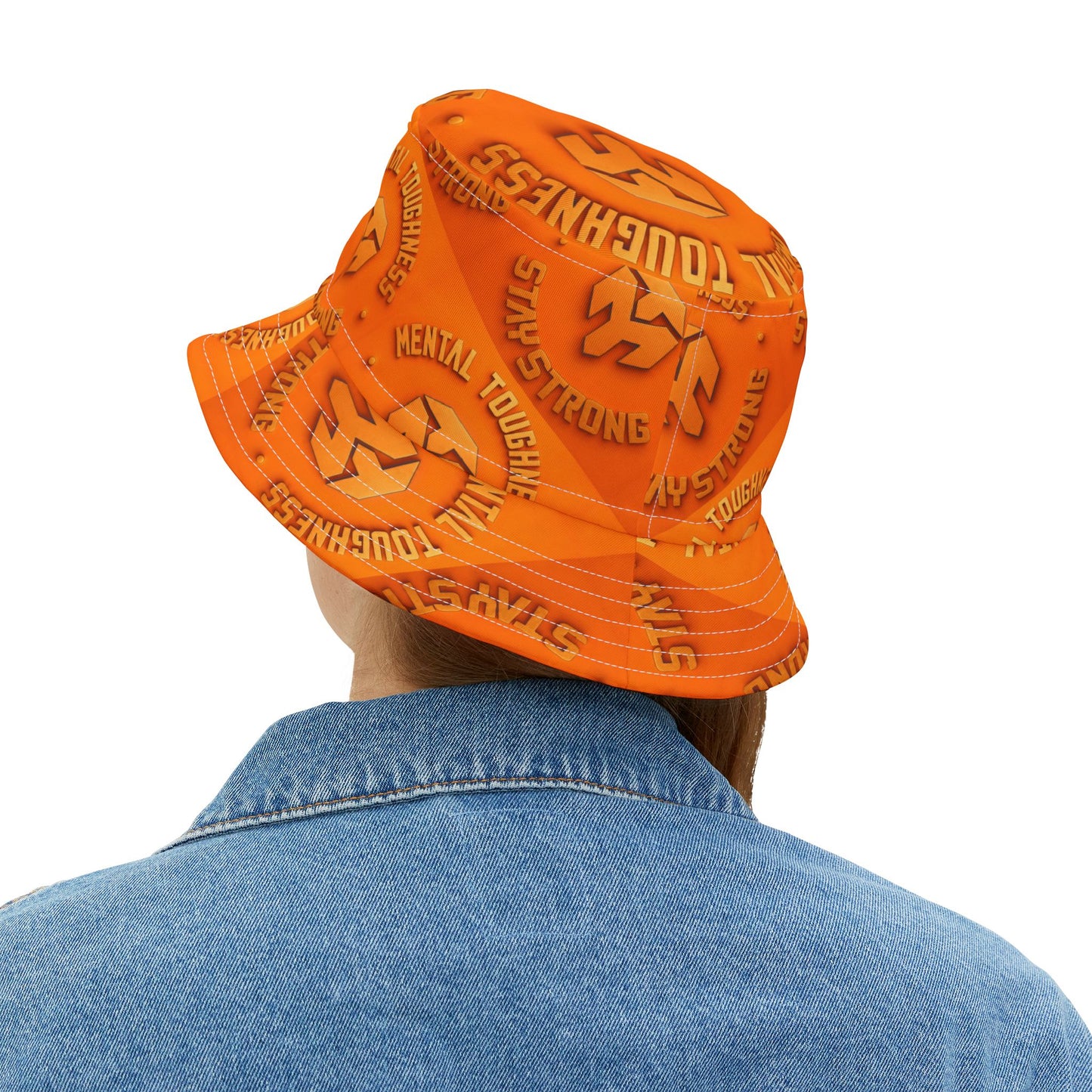Mental Toughness Orange Bucket Hat — Stay Strong AOP Sun Hat