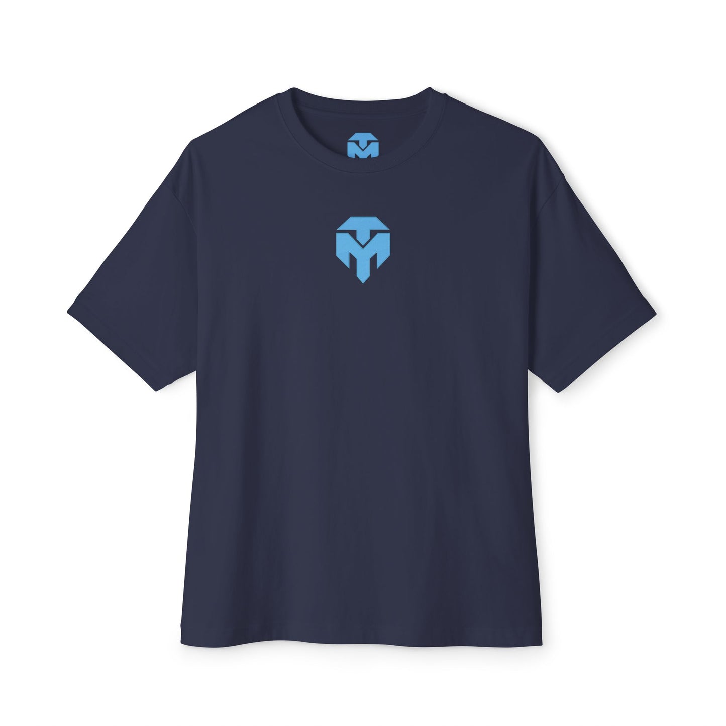 Minimalist Blue Shield Logo Tee — Oversized Boxy T-Shirt