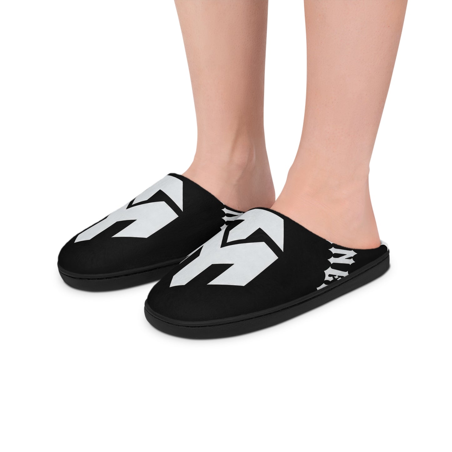 Men's Indoor Slippers — Bold Black & White Geometric Logo Slip-Ons