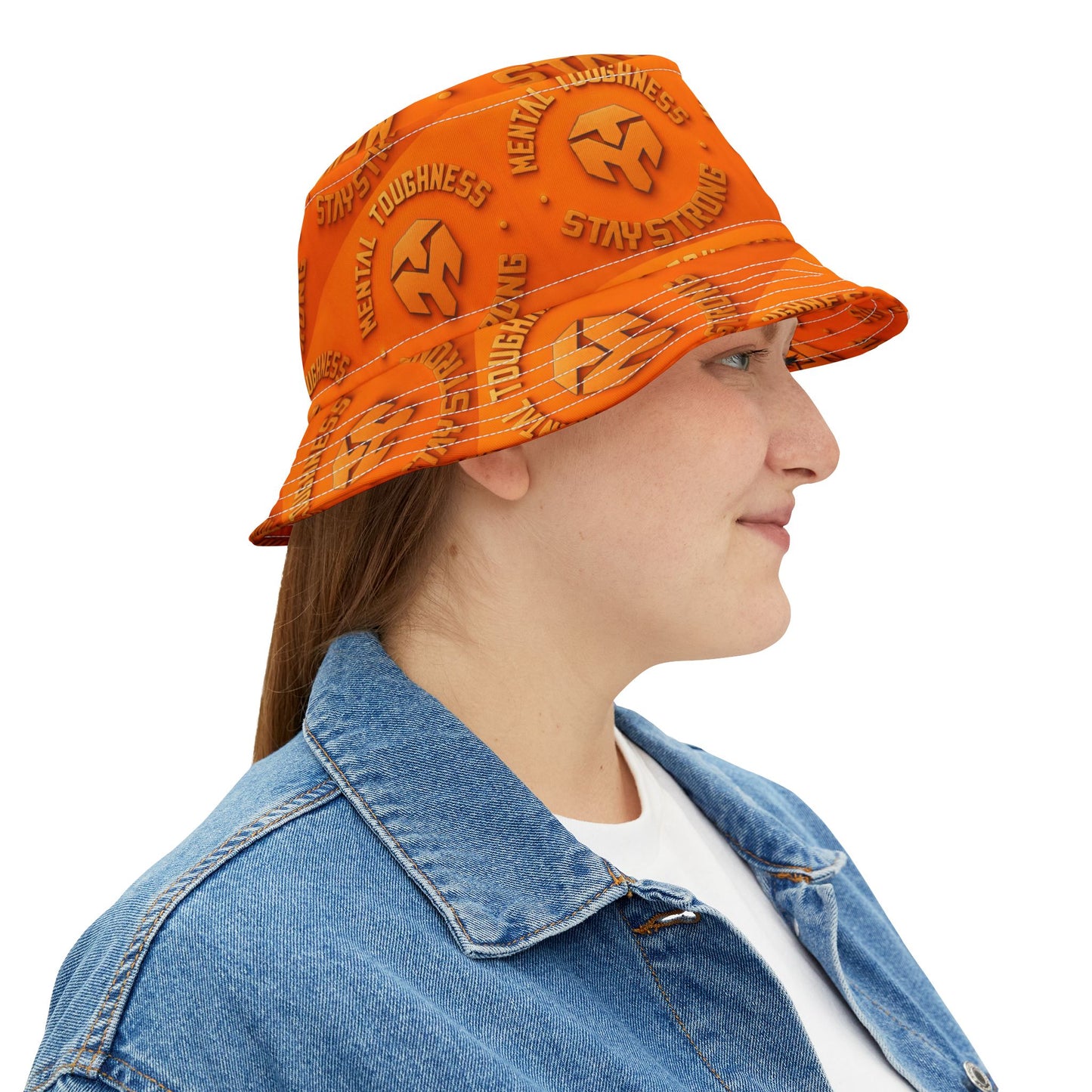 Mental Toughness Orange Bucket Hat — Stay Strong AOP Sun Hat
