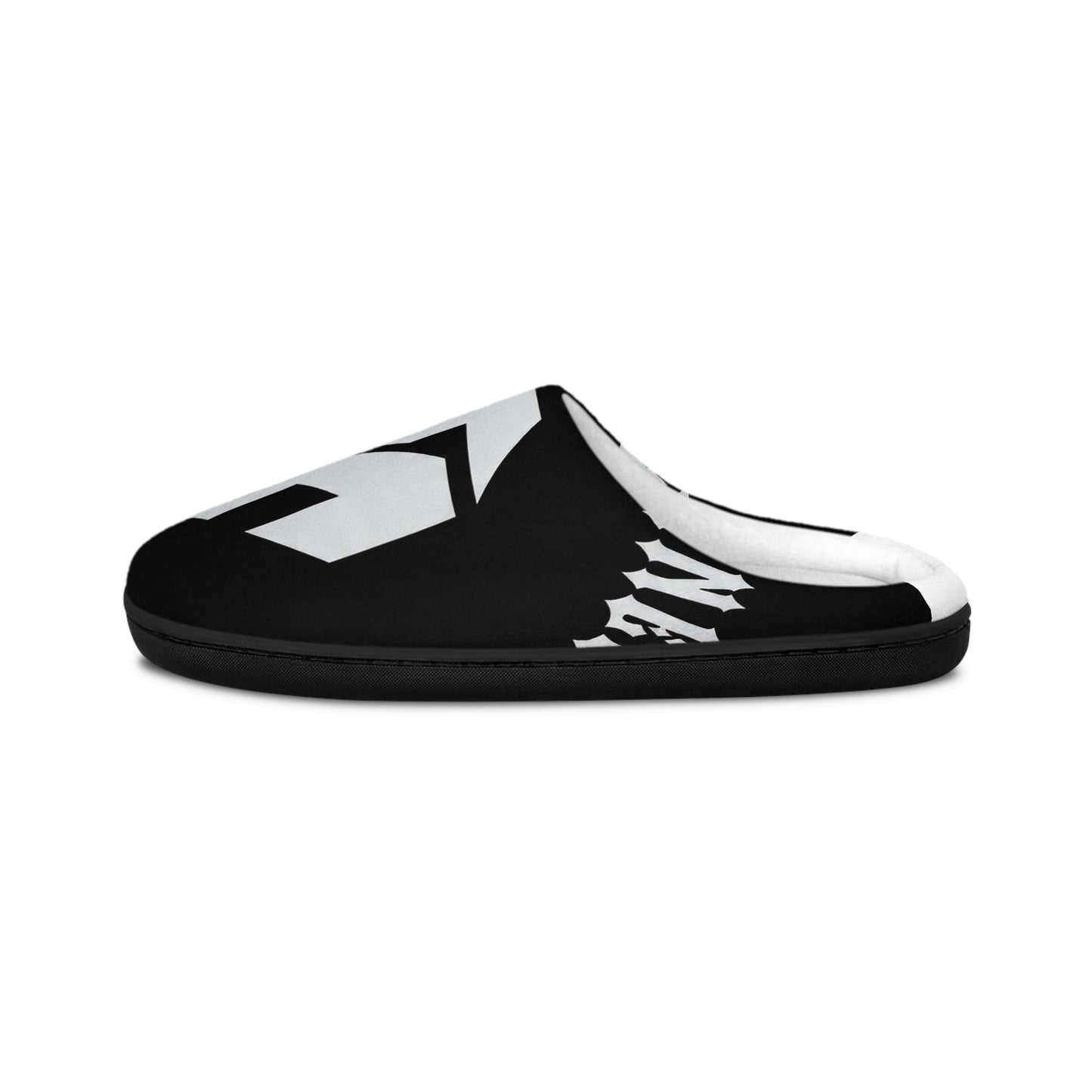 Men's Indoor Slippers — Bold Black & White Geometric Logo Slip-Ons