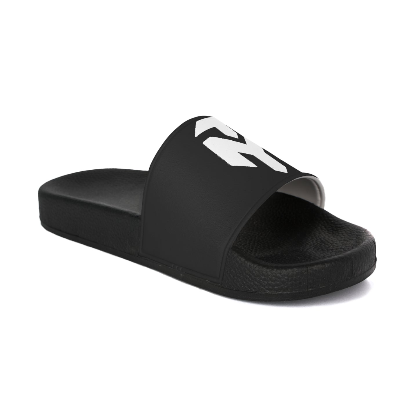Men's Black Slide Sandals with White Geometric Logo — Casual Pool & Beach Slides