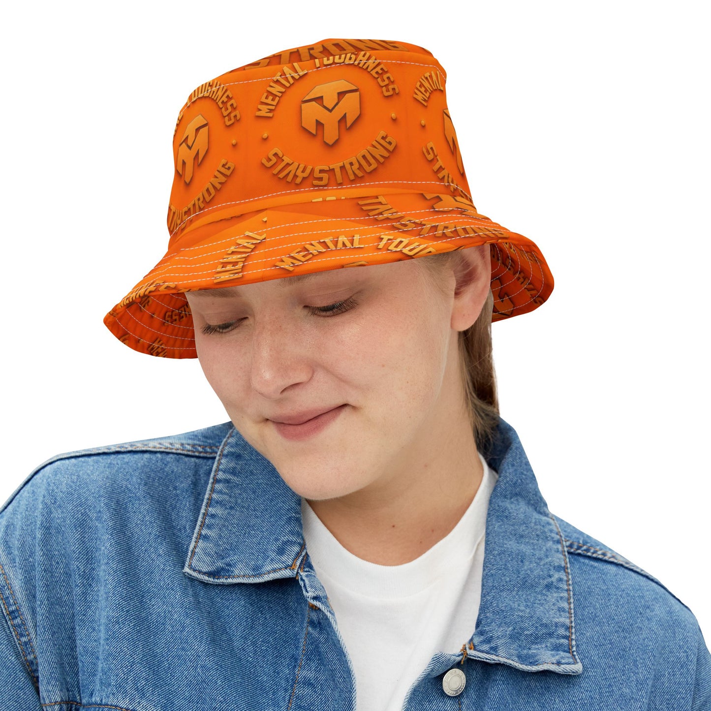 Mental Toughness Orange Bucket Hat — Stay Strong AOP Sun Hat
