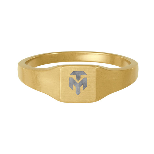Gold Stainless Steel Square Signet Ring — Engravable Personalized Initial Ring