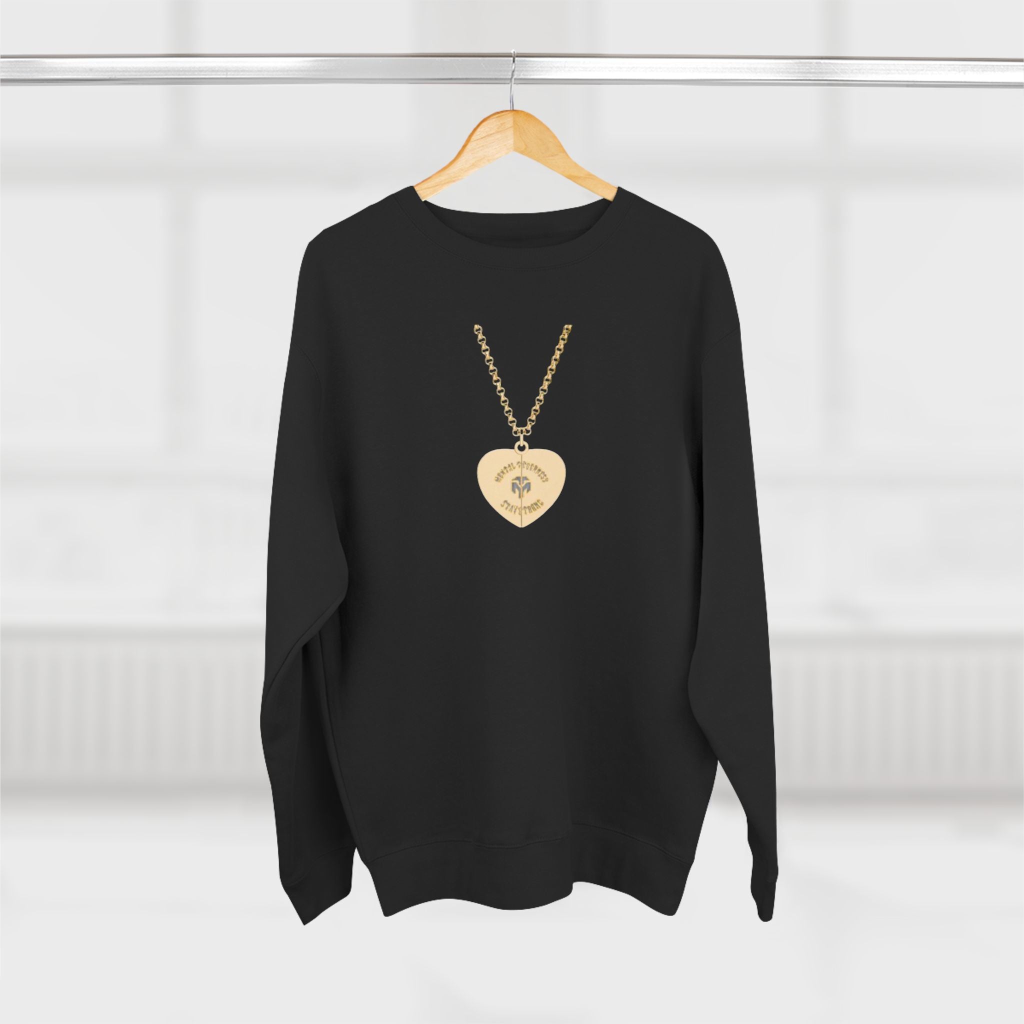B.) Gold Heart Locket Crewneck Sweatshirt — Vintage Necklace Graphic