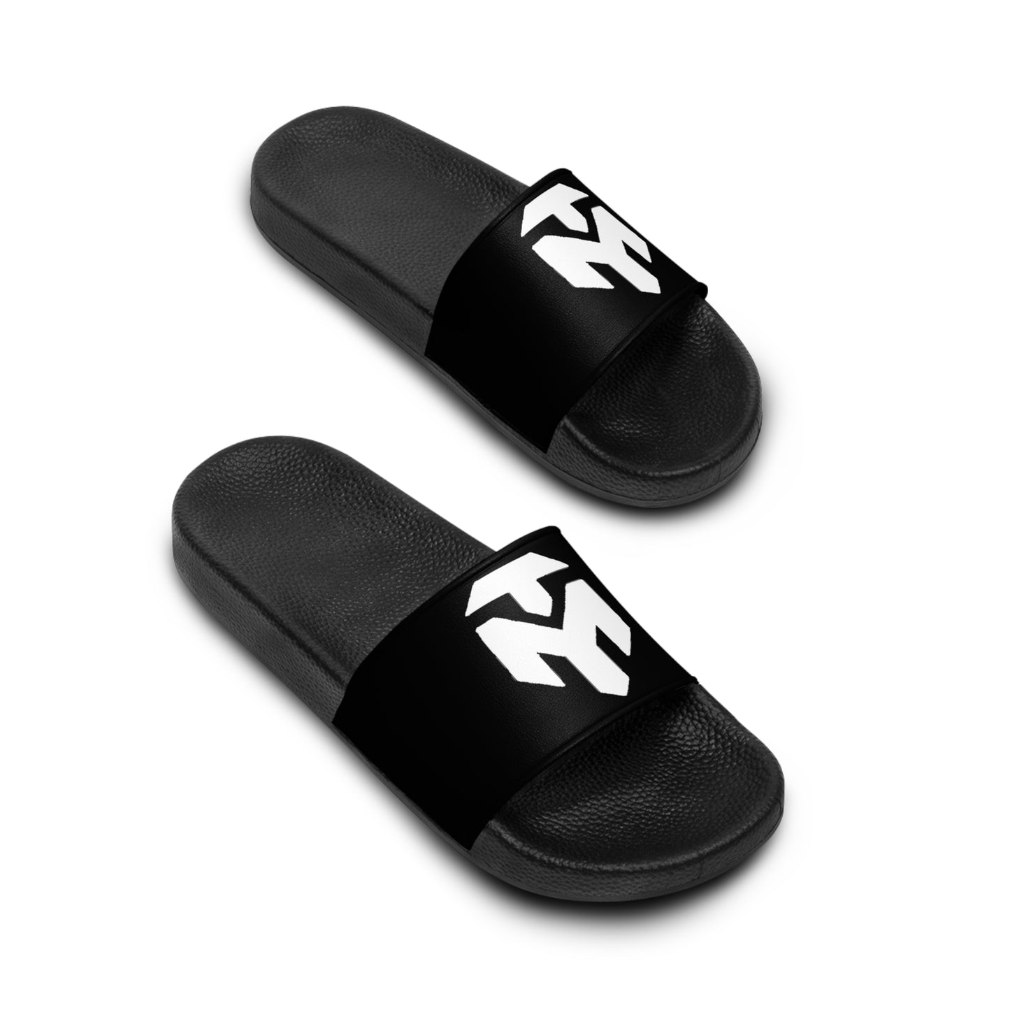 Men's Black Slide Sandals with White Geometric Logo — Casual Pool & Beach Slides