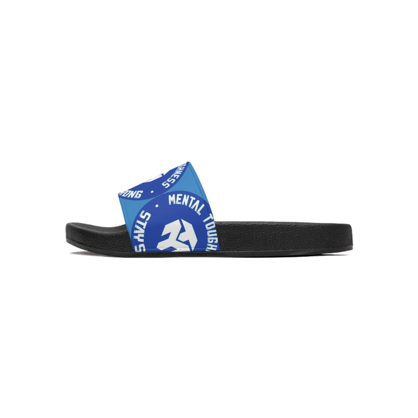 Slide Sandals — Blue 'Mental Toughness Stays Strong' Athletic Pool Slides