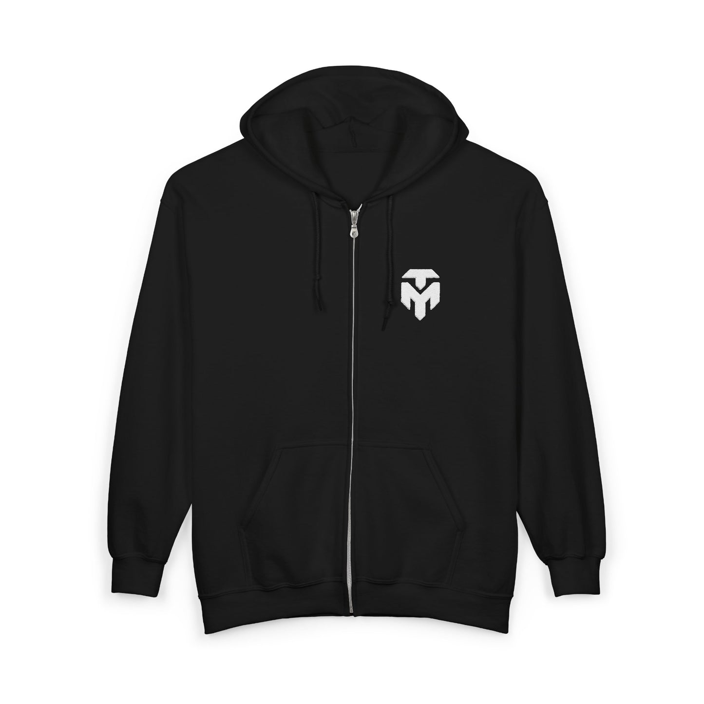 Emblem Zip Hoodie — Minimalist Shield Chest Logo Full-Zip Sweatshirt