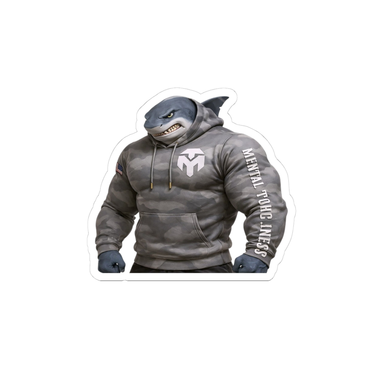 Shark Hoodie Sticker — Tough Gym Mascot Kiss-Cut Sticker