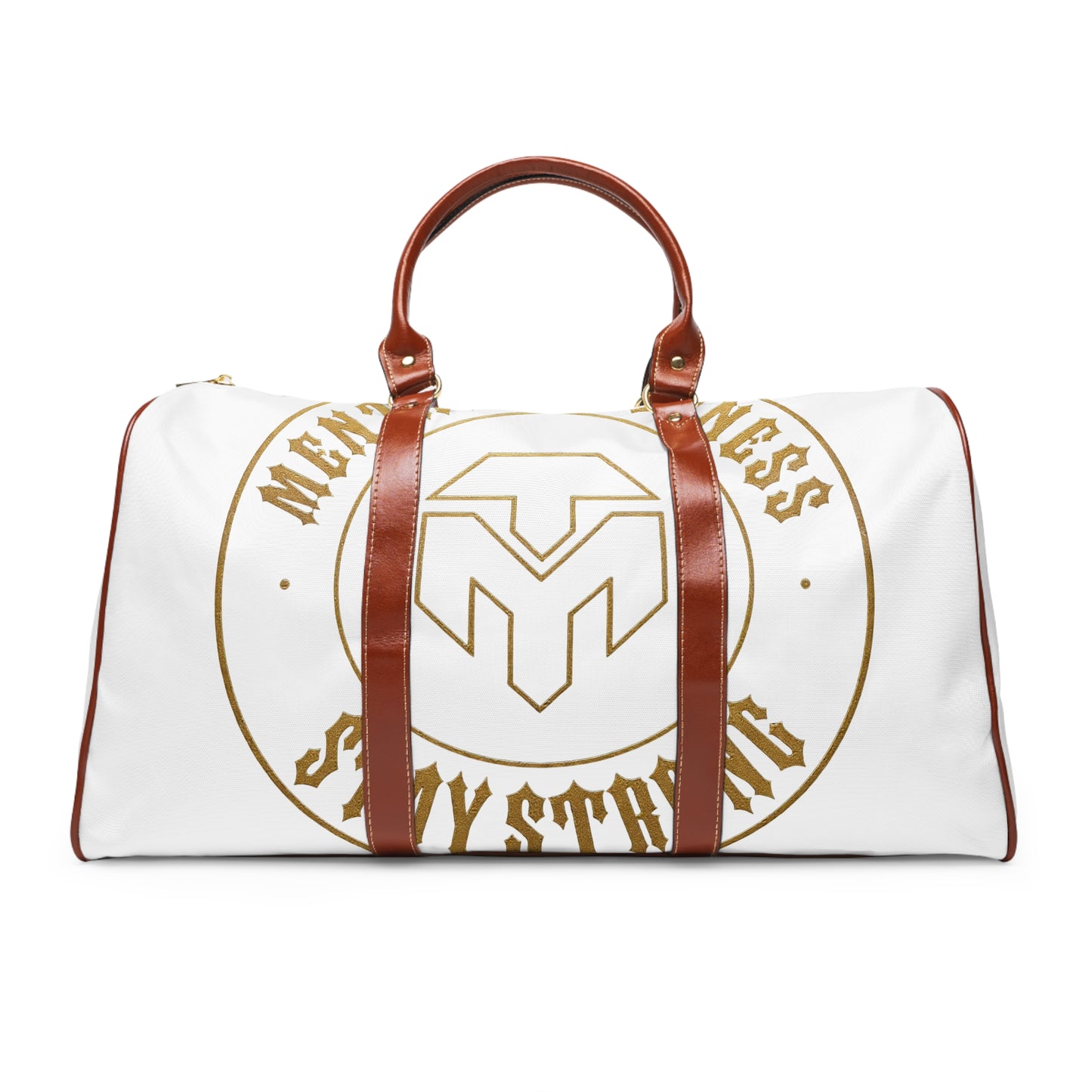 Emblem Weekender Waterproof Travel Bag — Durable Duffle with Gold Crest Design