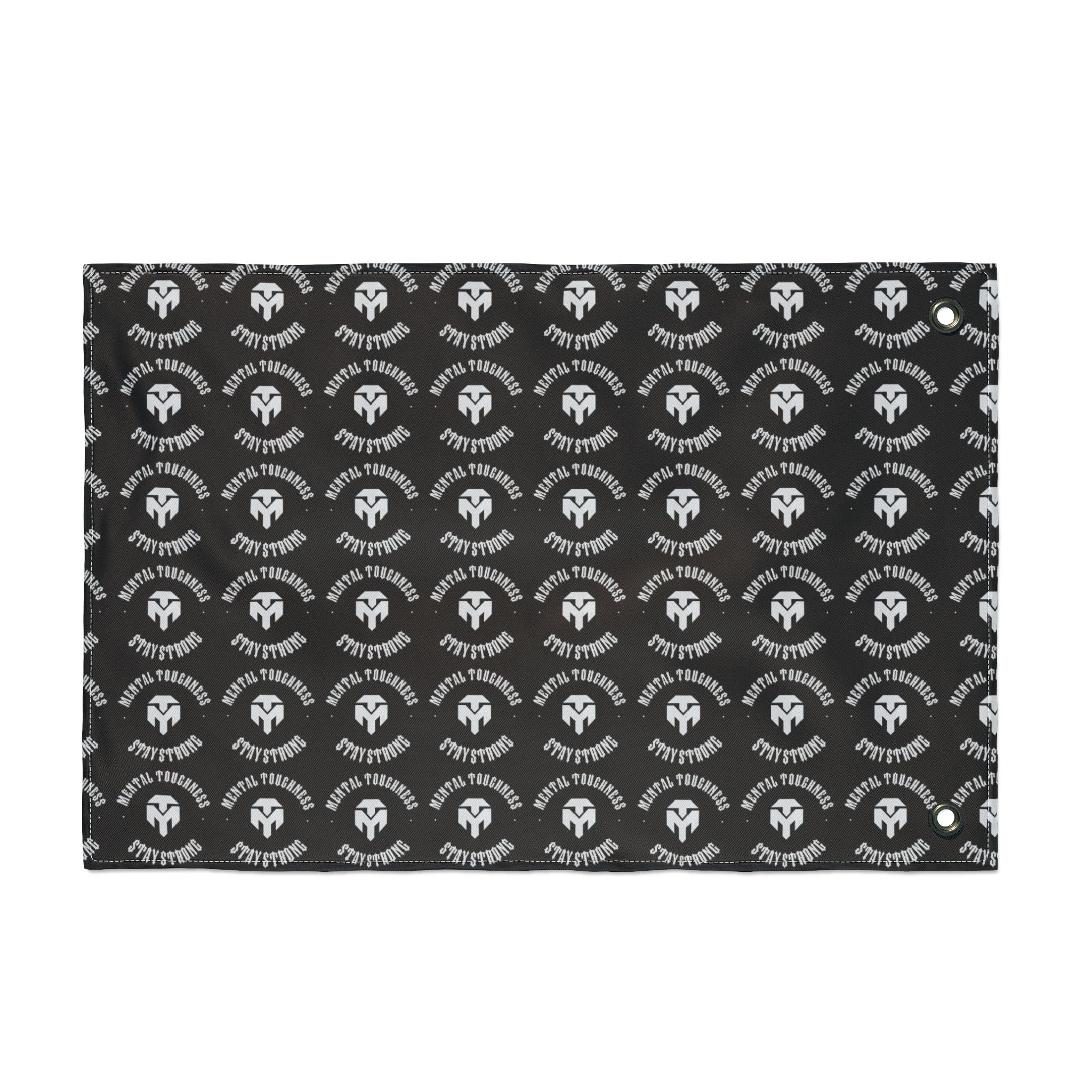 Double-Sided Flag — Black Spartan Helmet Pattern Outdoor Banner