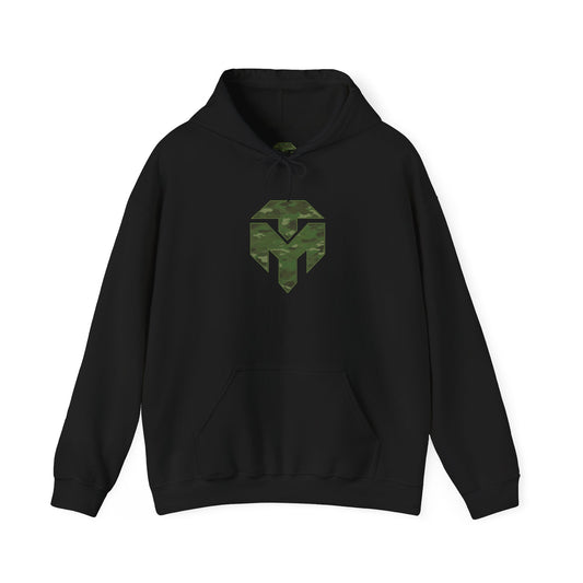 Camo Spartan Helmet Hoodie — Military-Inspired Tactical Logo Pullover