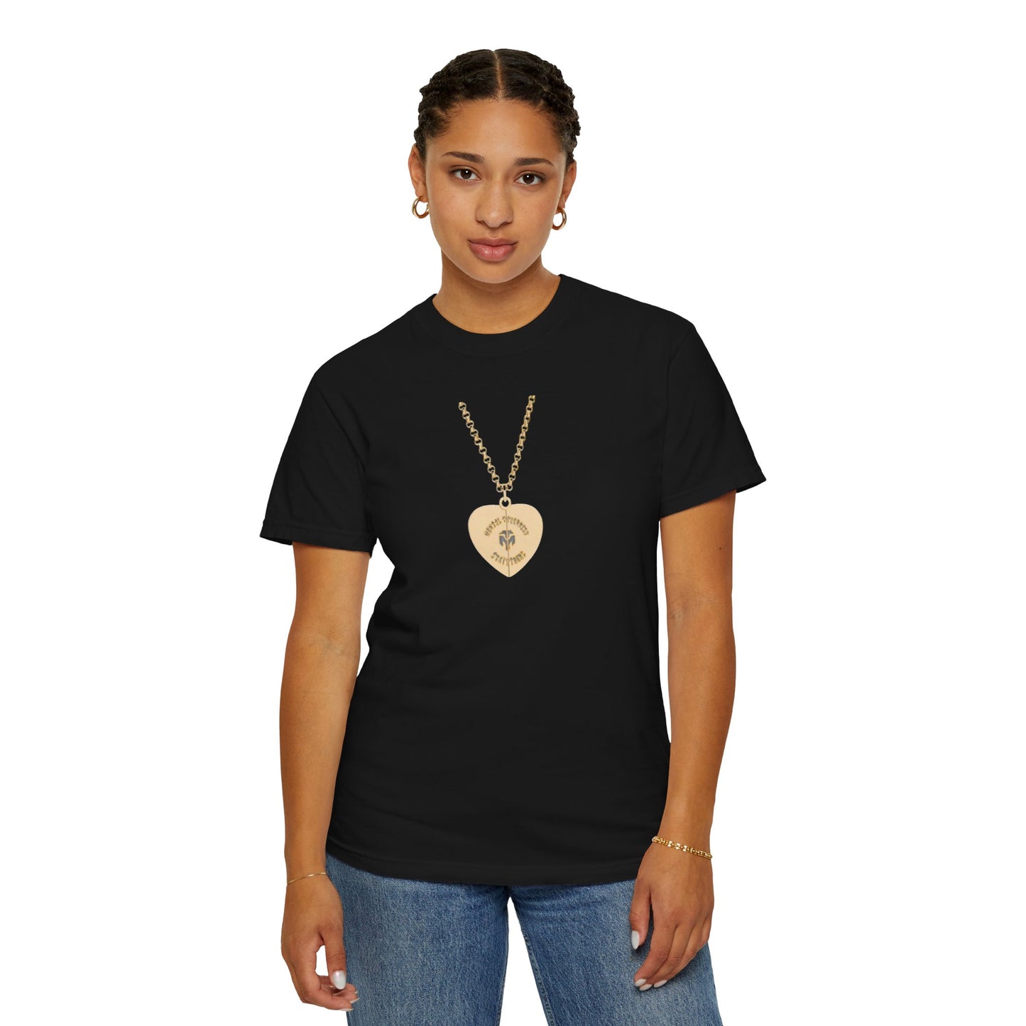 Heart Locket Necklace Graphic T-Shirt — Vintage Gold Pendant Tee