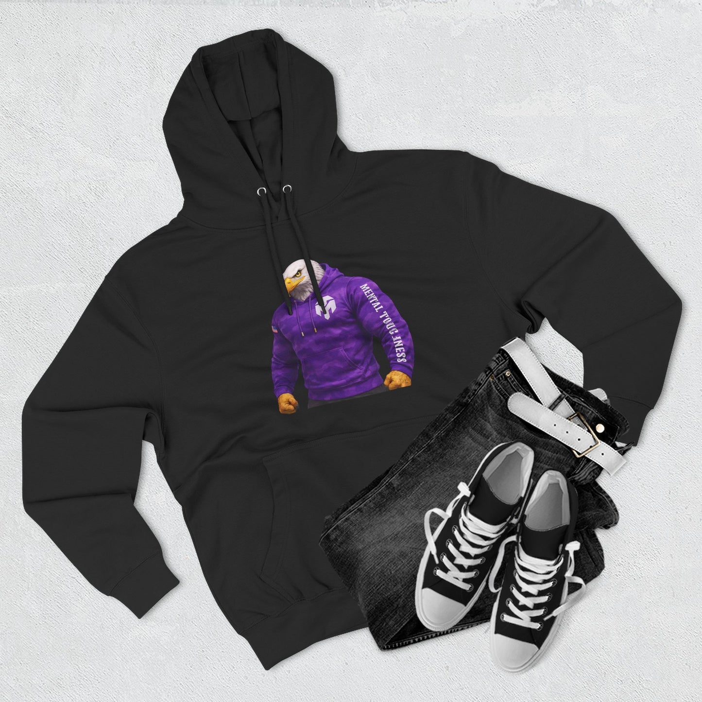 Eagle-Head Purple Hoodie — Samoan Tiki Graphic Fleece Pullover