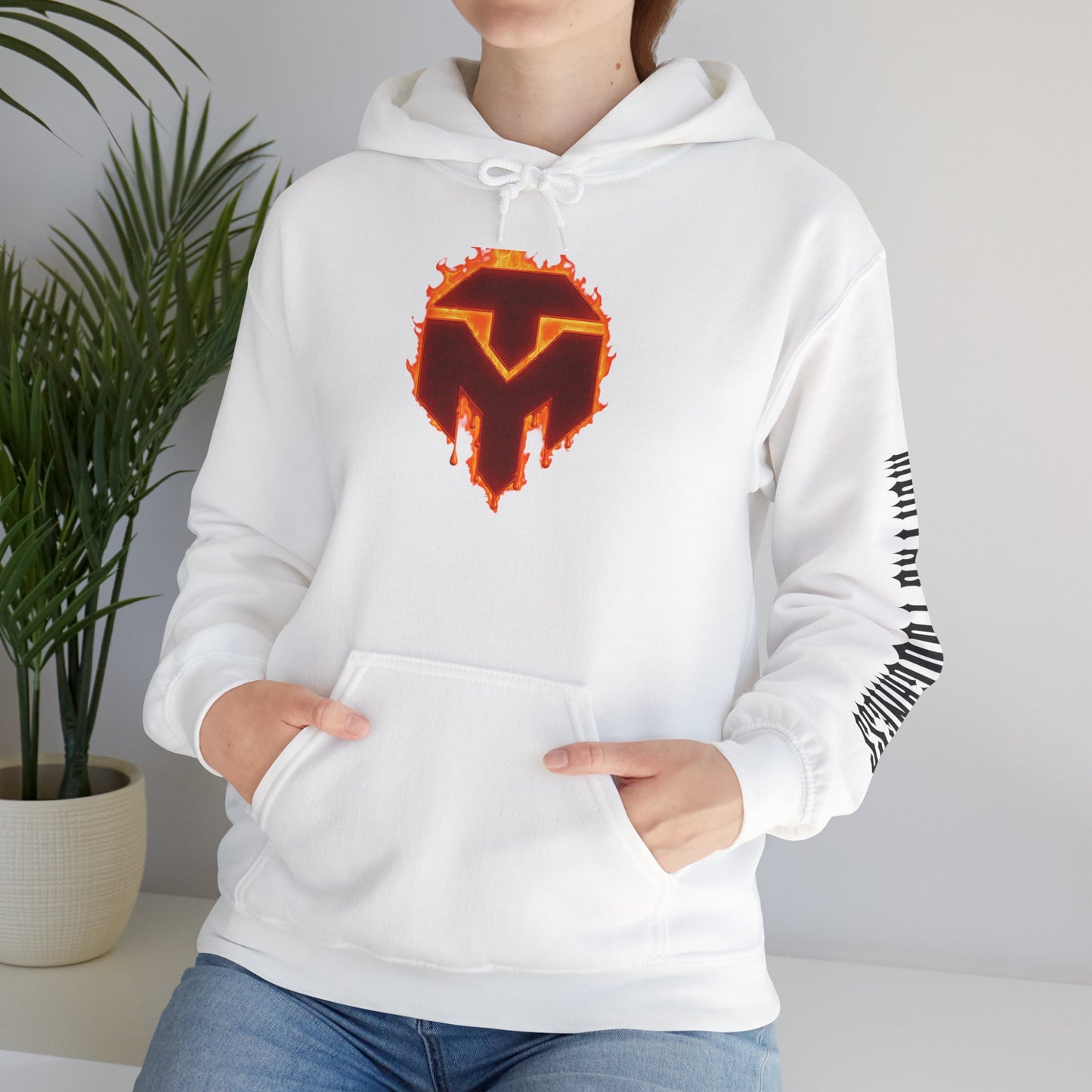 Molten Shield Logo Hoodie — Gaming Streetwear Hooded Sweatshirt with ‘Strength in Darkness’ Sleeve Text