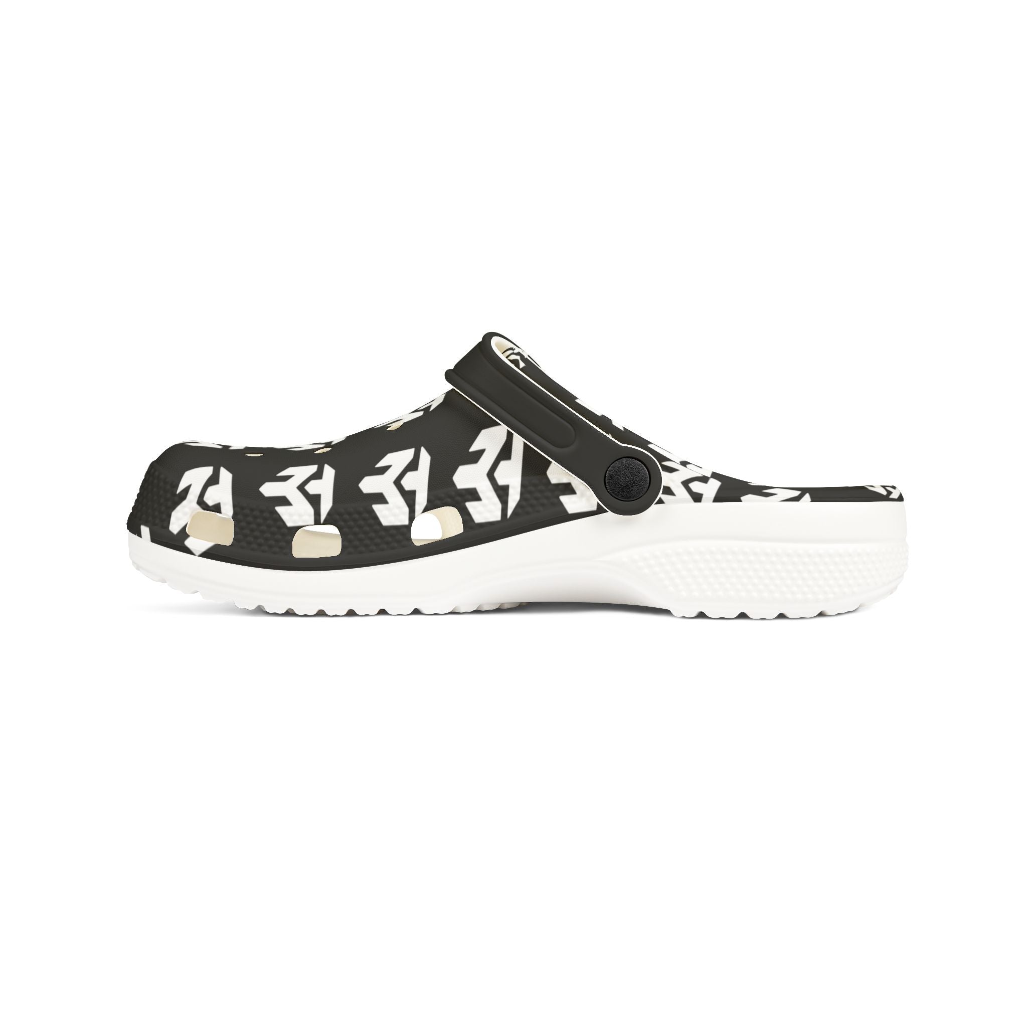 Black & White Tribal Pattern EVA Foam Clogs — Lightweight Slip-On Garden Shoes