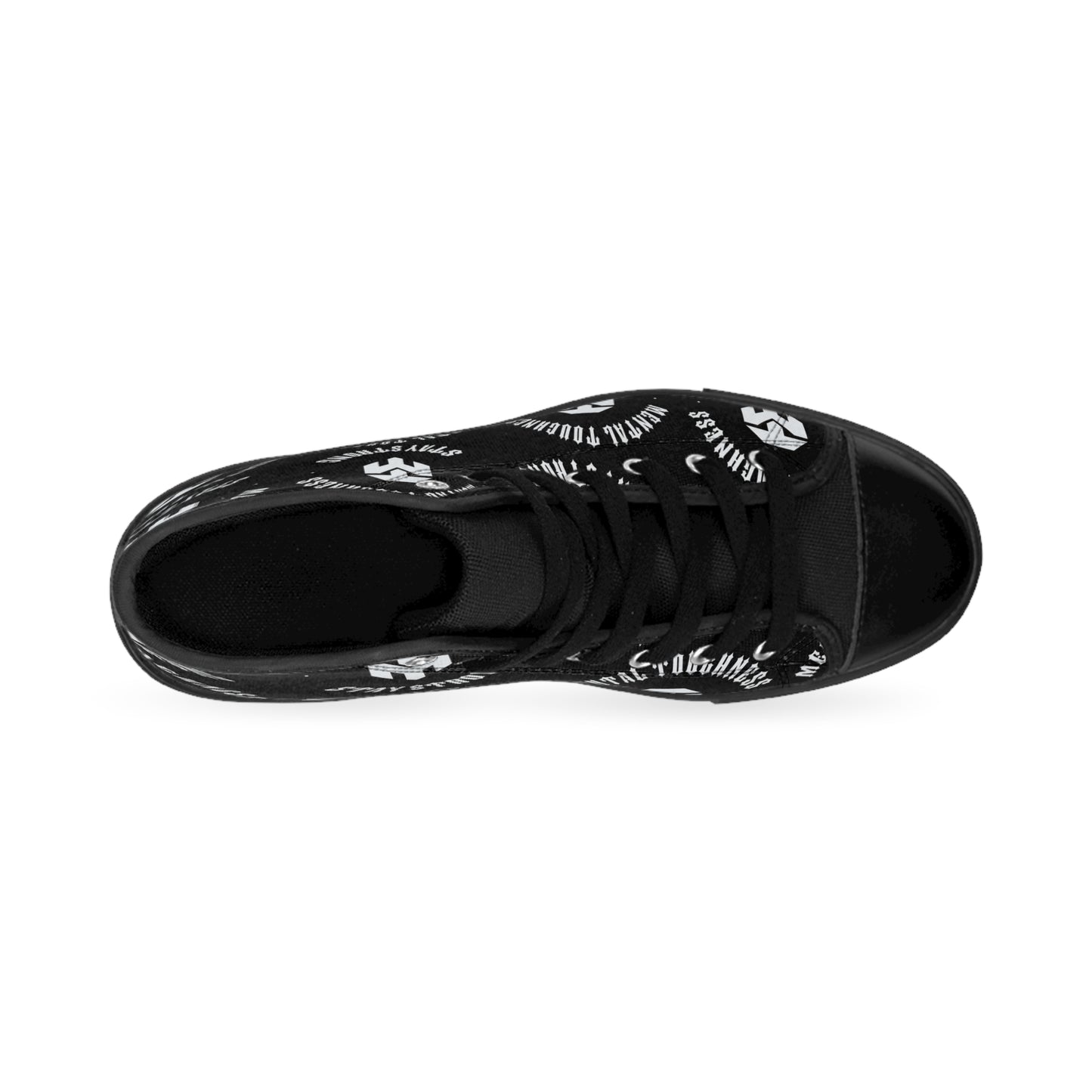 Men's Black High-Top Sneakers — Repeating Logo Pattern