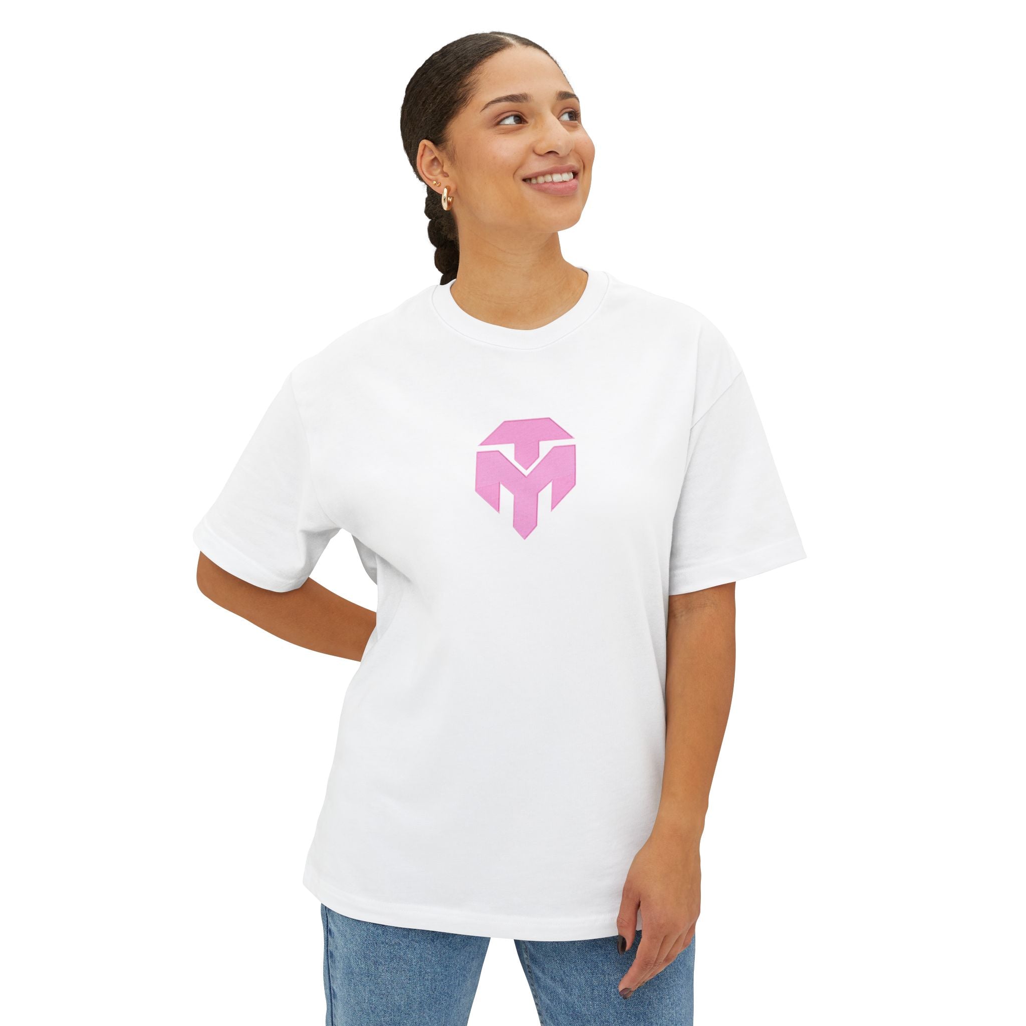 Boxy Tee with Pink Minimalist Heart Logo