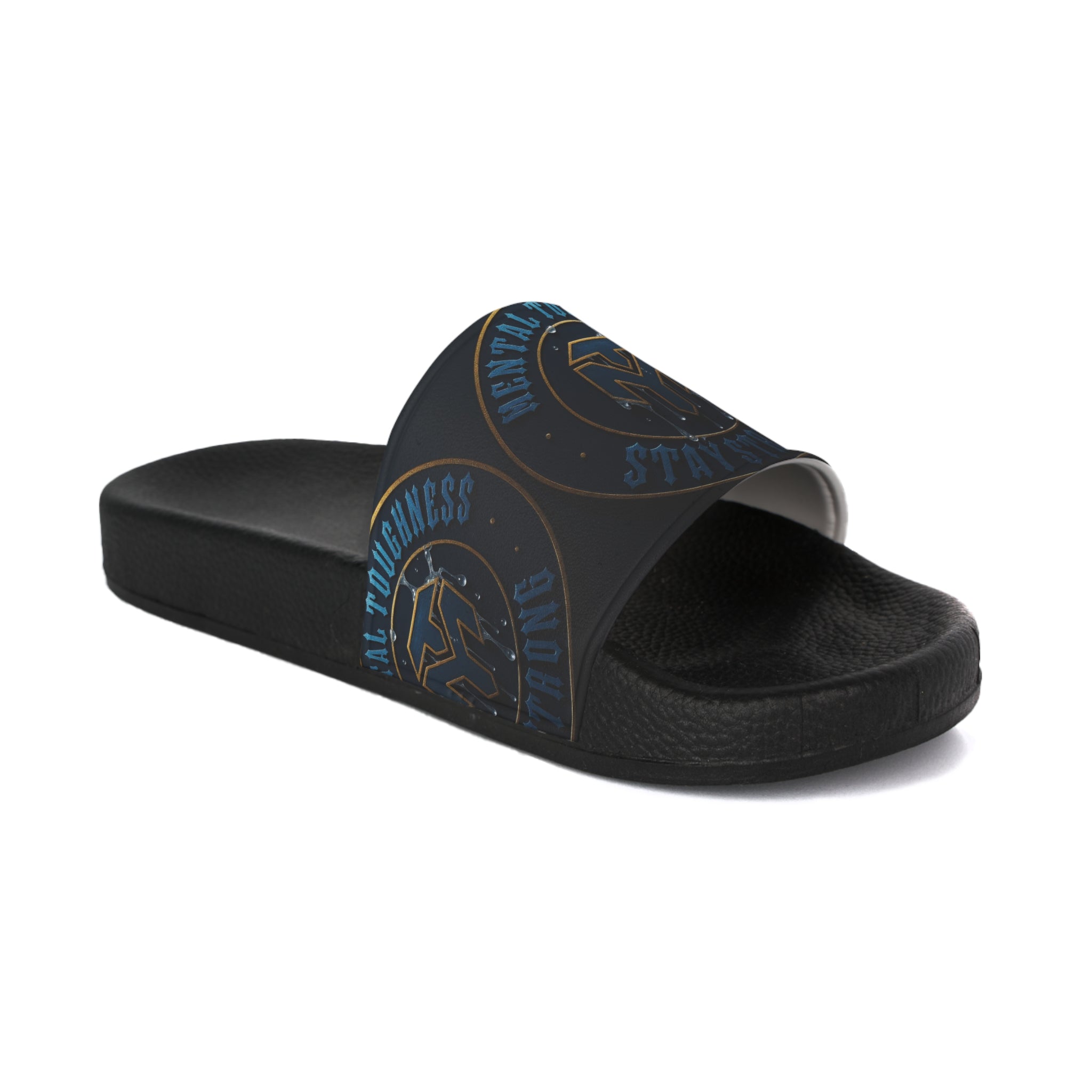 Men's Slide Sandals — 'Strength & Toughness' Blue Emblem Athletic Slides