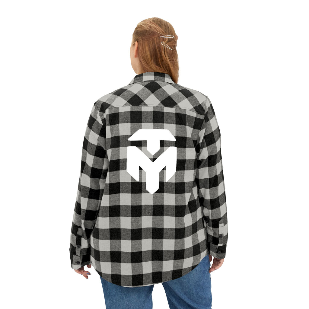 Black & White Buffalo Plaid Flannel Shirt with Geometric Logo — Casual Outdoor Workwear