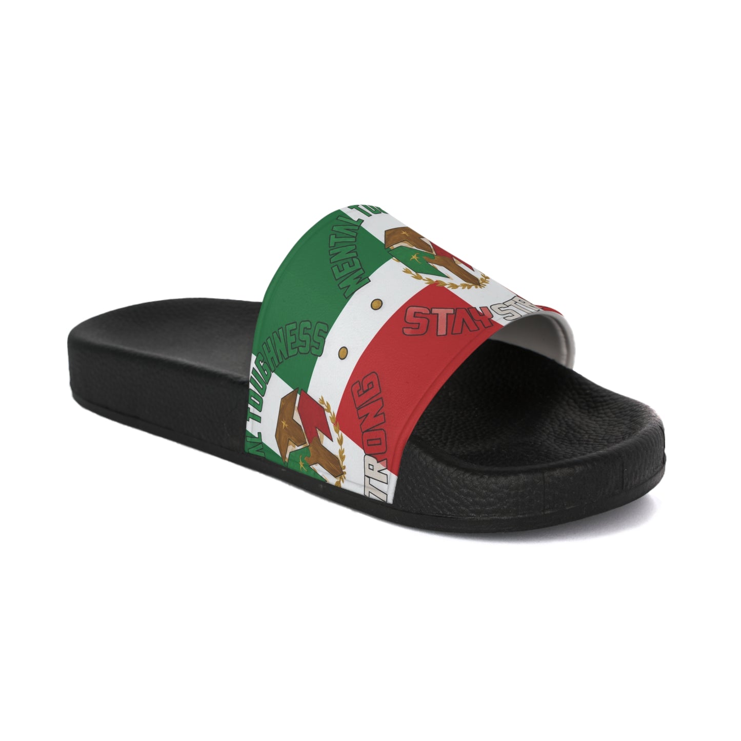 Mexican Flag Men's Slide Sandals — Patriotic Mexico Crest Pool Slides