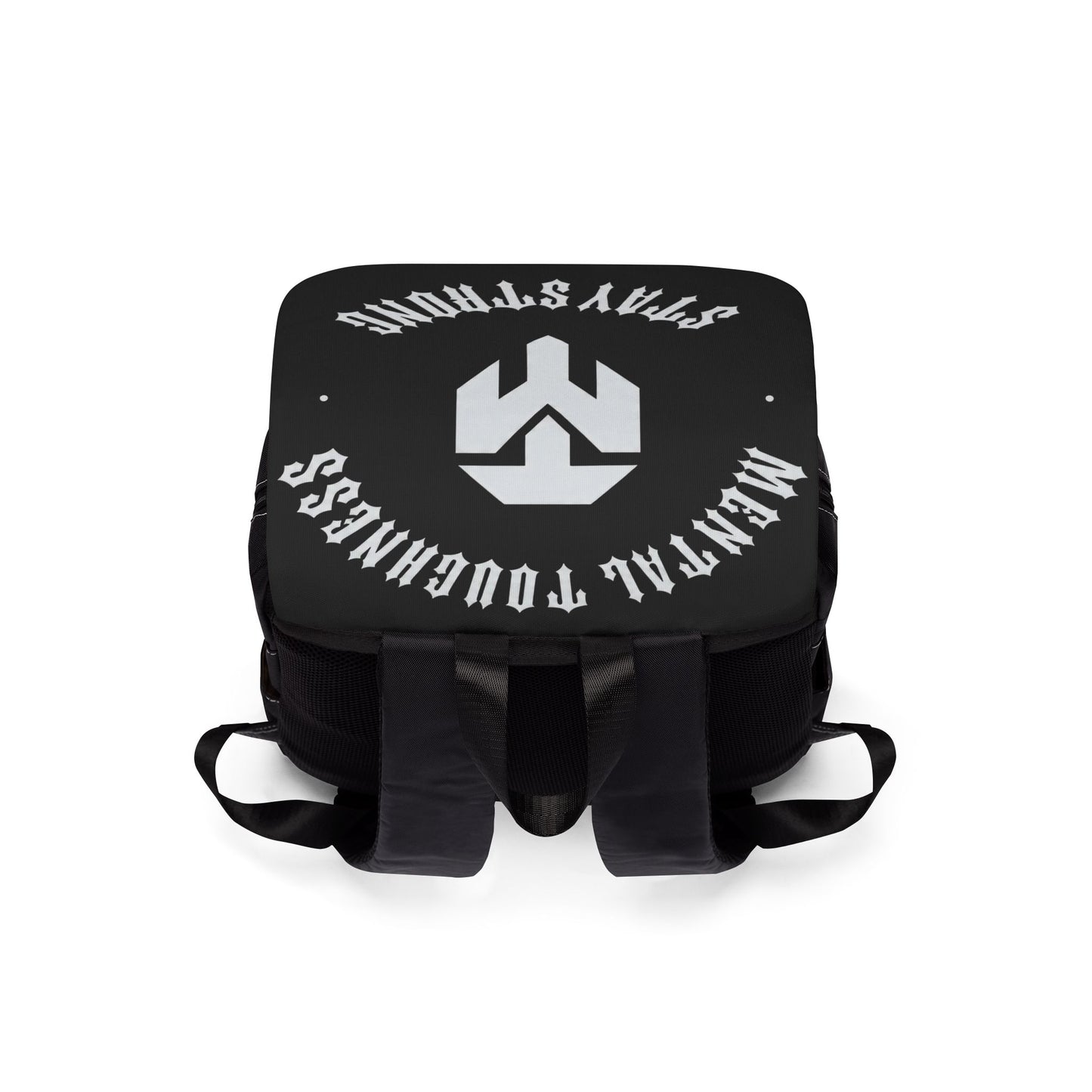 Stay Strong Backpack — Black Casual Shoulder Backpack with Bold Typography & Emblem