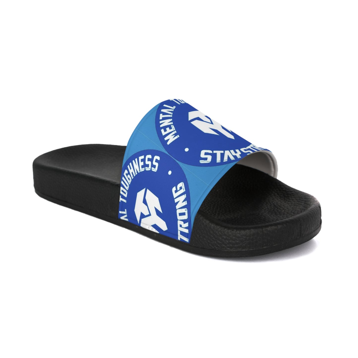 Slide Sandals — Blue 'Mental Toughness Stays Strong' Athletic Pool Slides