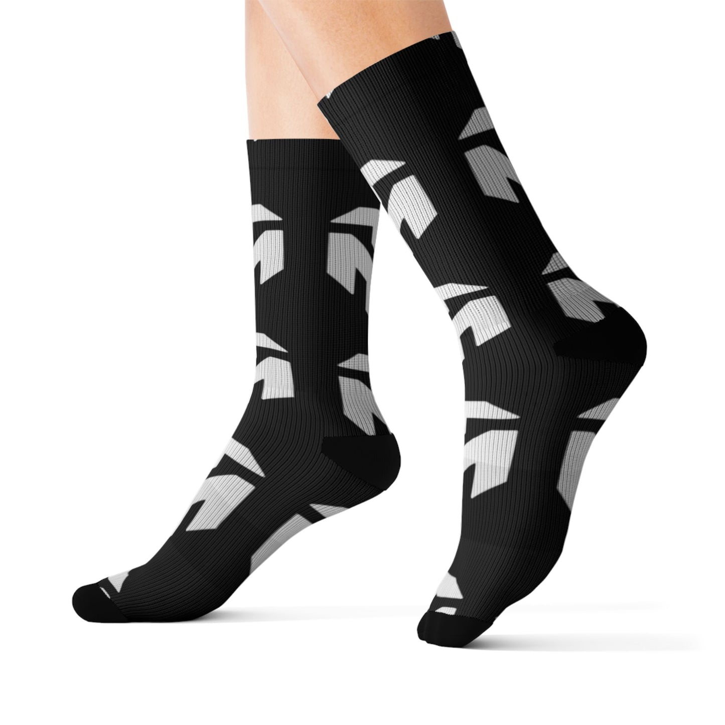 Logo Pattern Sublimation Socks — Black Monogram Athletic Crew Socks