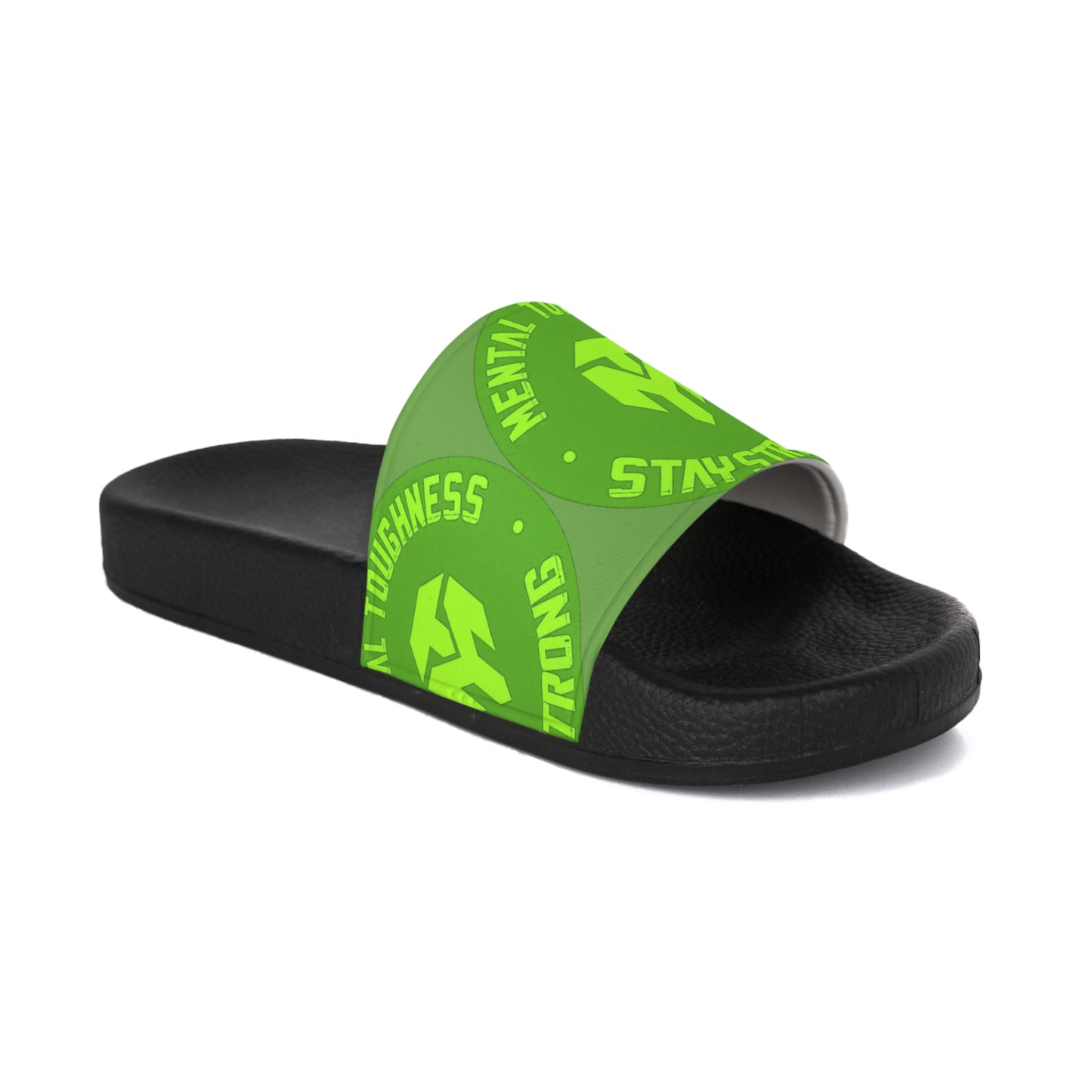 Slide Sandals — Green 'Stay Strong' Athletic Logo Slides