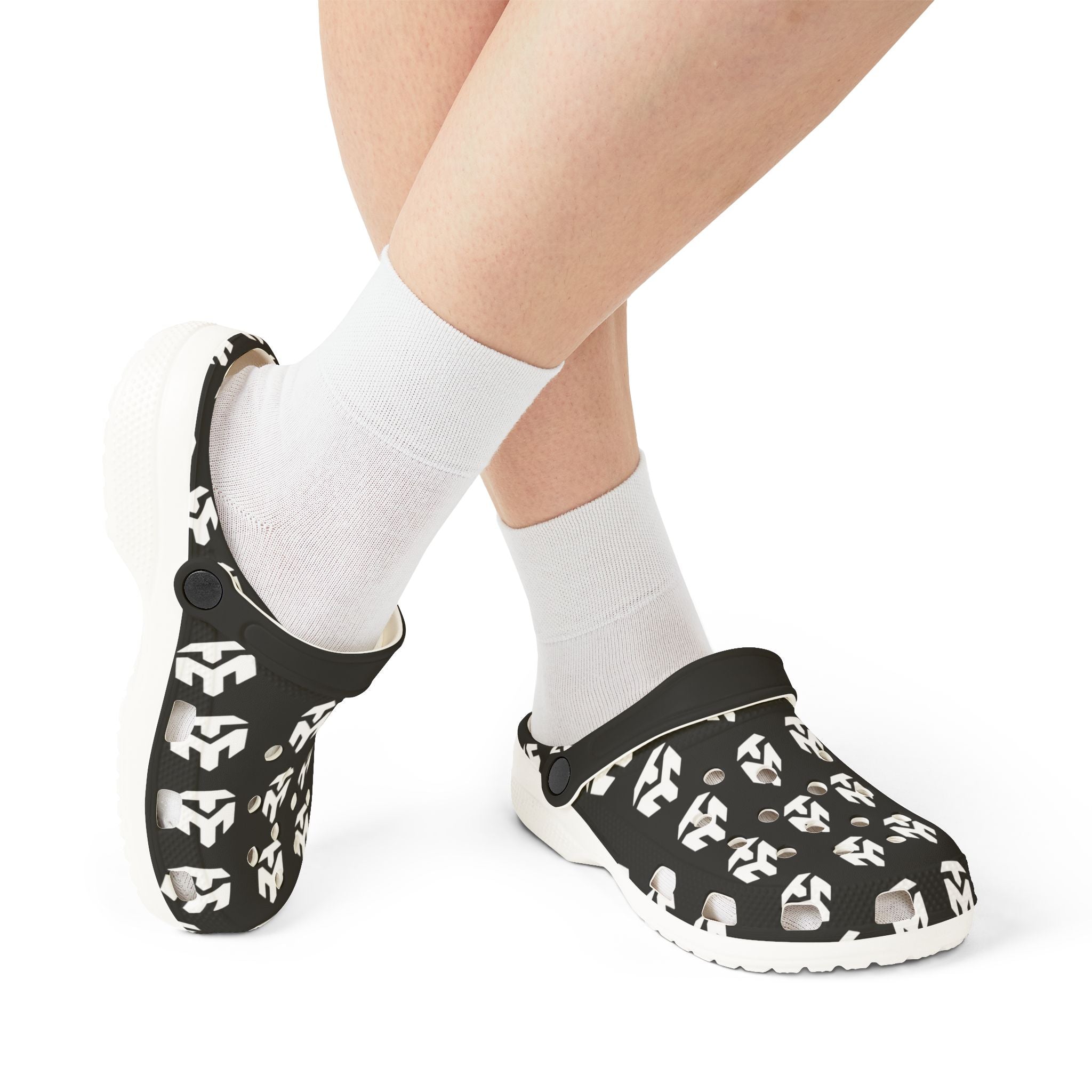 Black & White Tribal Pattern EVA Foam Clogs — Lightweight Slip-On Garden Shoes