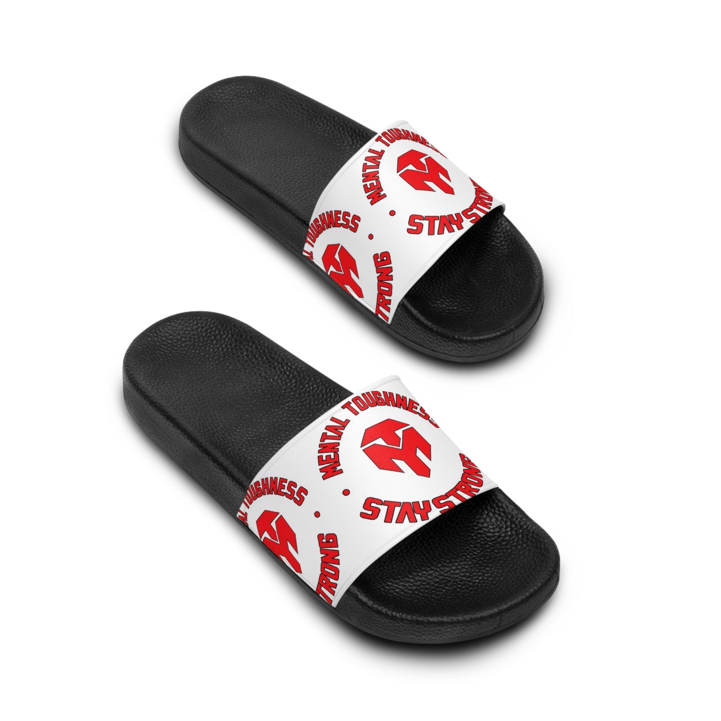 Slide Sandals — "Stay Strong" Red Logo Pool Slides for Men