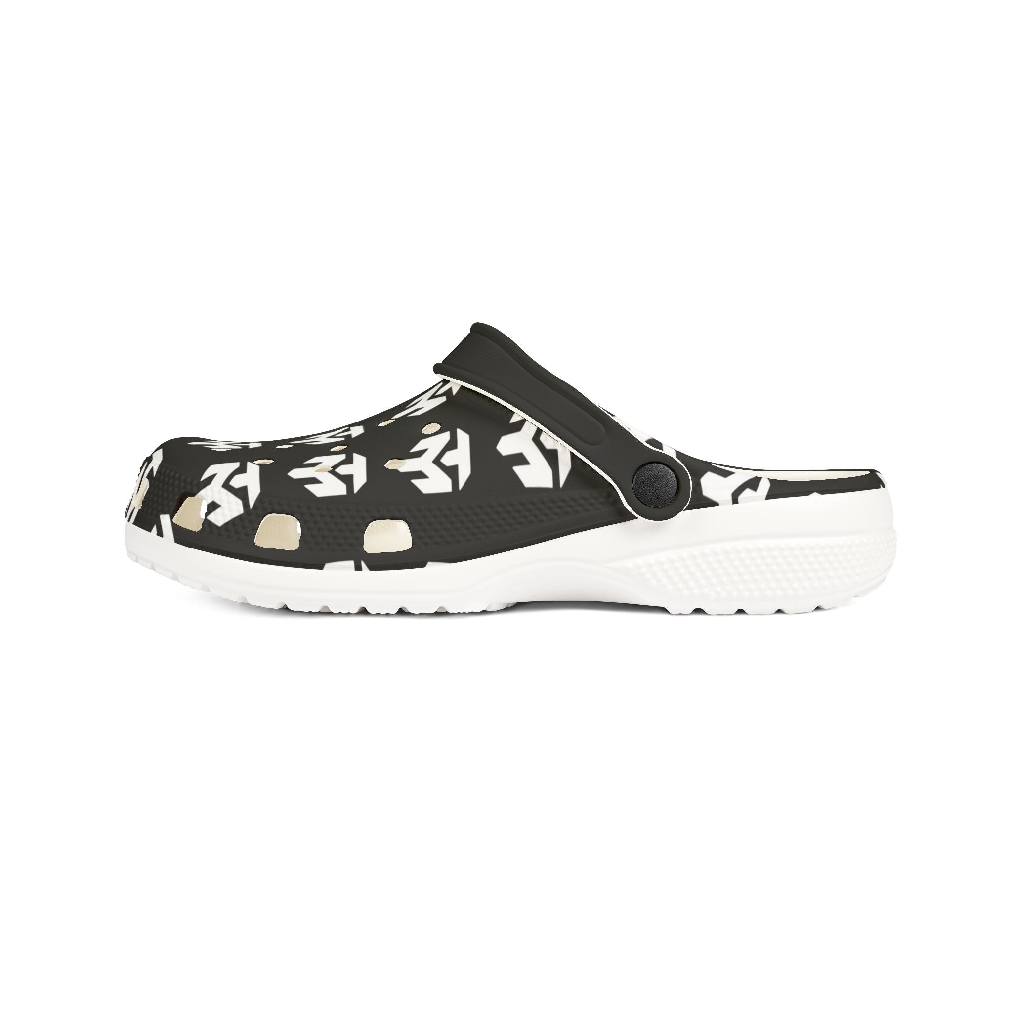 Black & White Tribal Pattern EVA Foam Clogs — Lightweight Slip-On Garden Shoes
