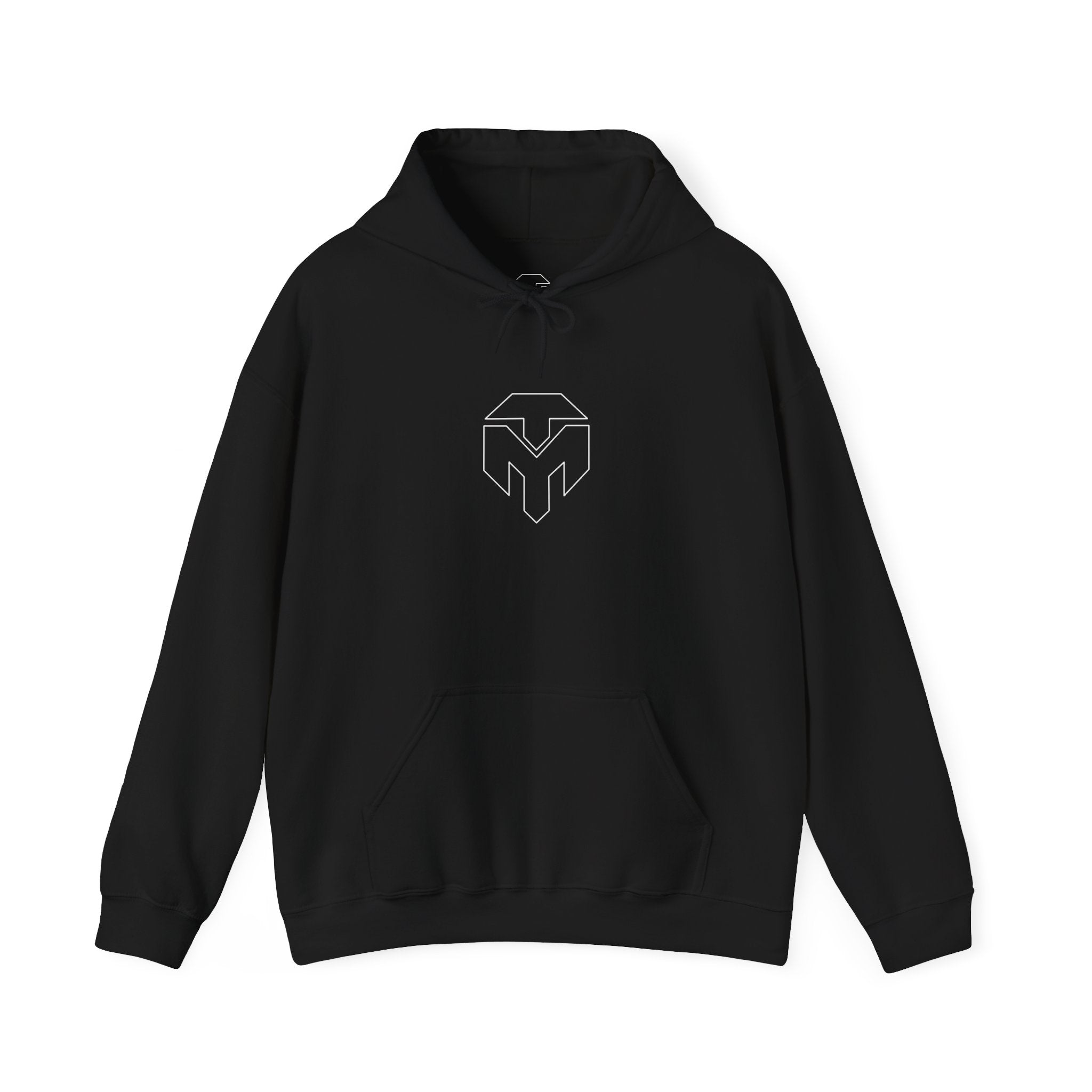 A1.) Minimal Geometric Logo Hoodie — Black Outline Emblem