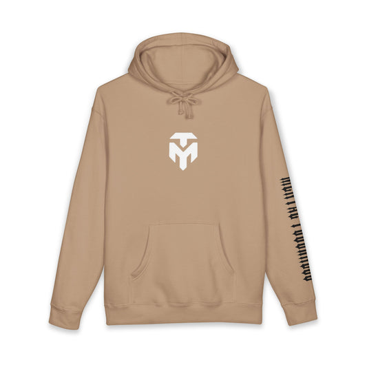 Logo Sleeve Hoodie — Minimalist Monogram Pullover with Sleeve Text