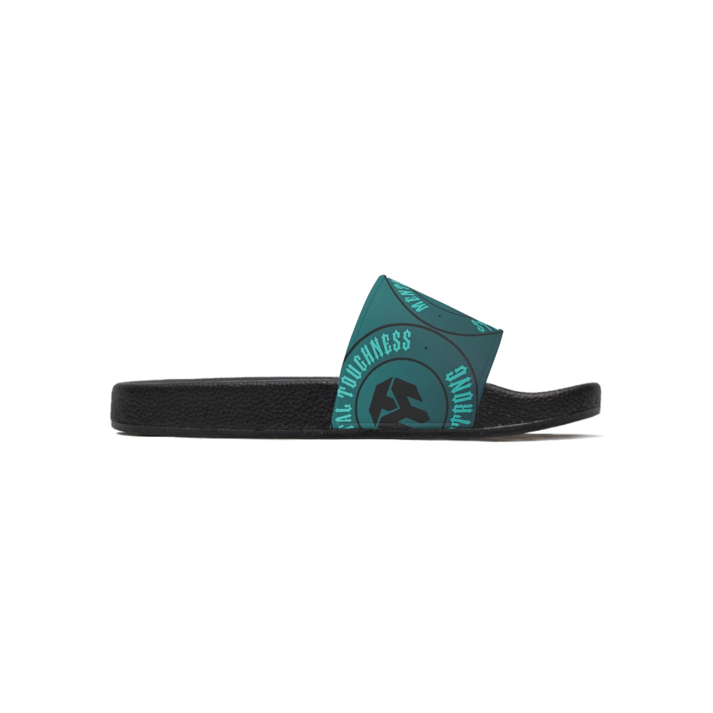 Men's Slide Sandals — Teal Spartan Strength Logo Slides