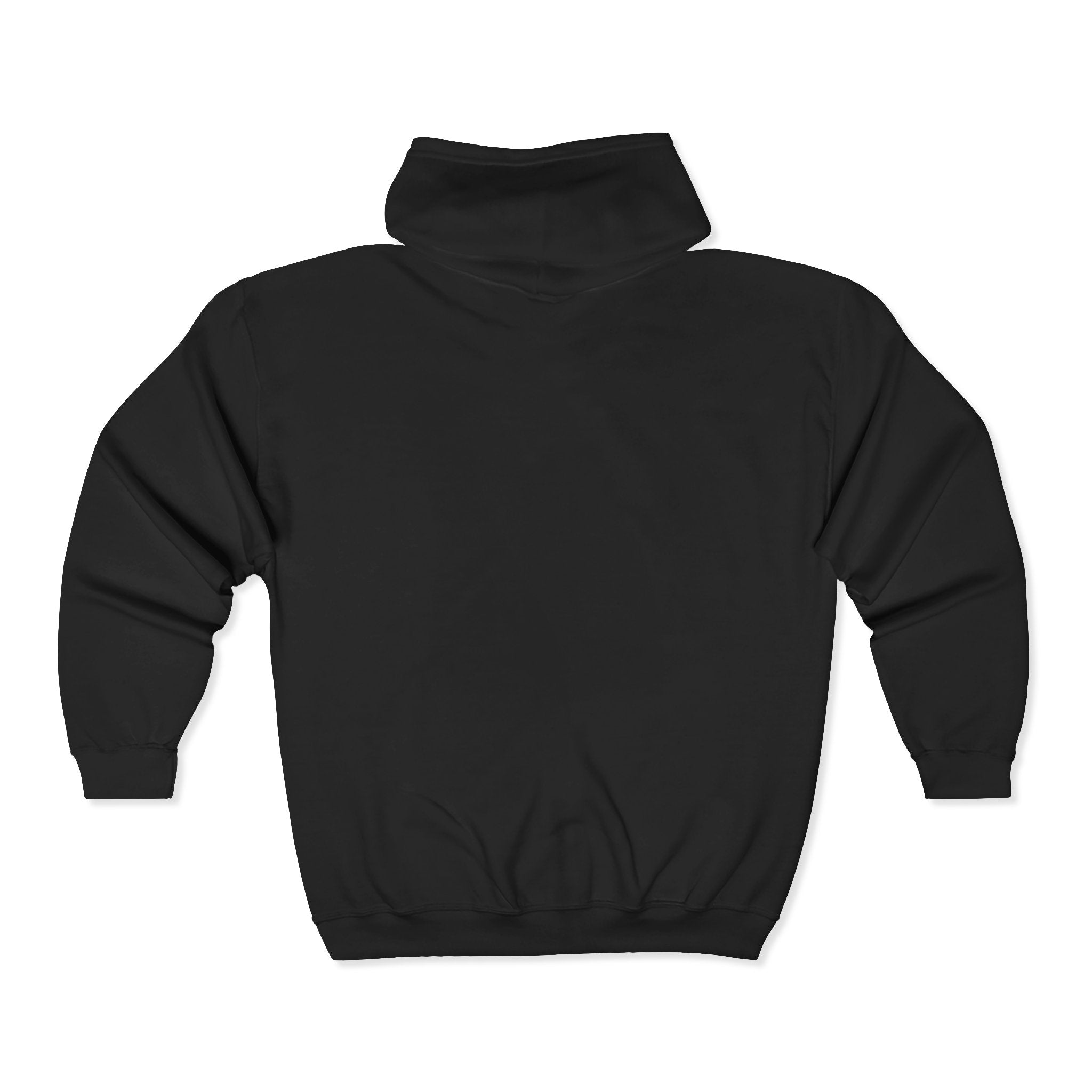Embroidered Heart Maze Zip Hoodie — Minimal Black Full‑Zip Sweatshirt